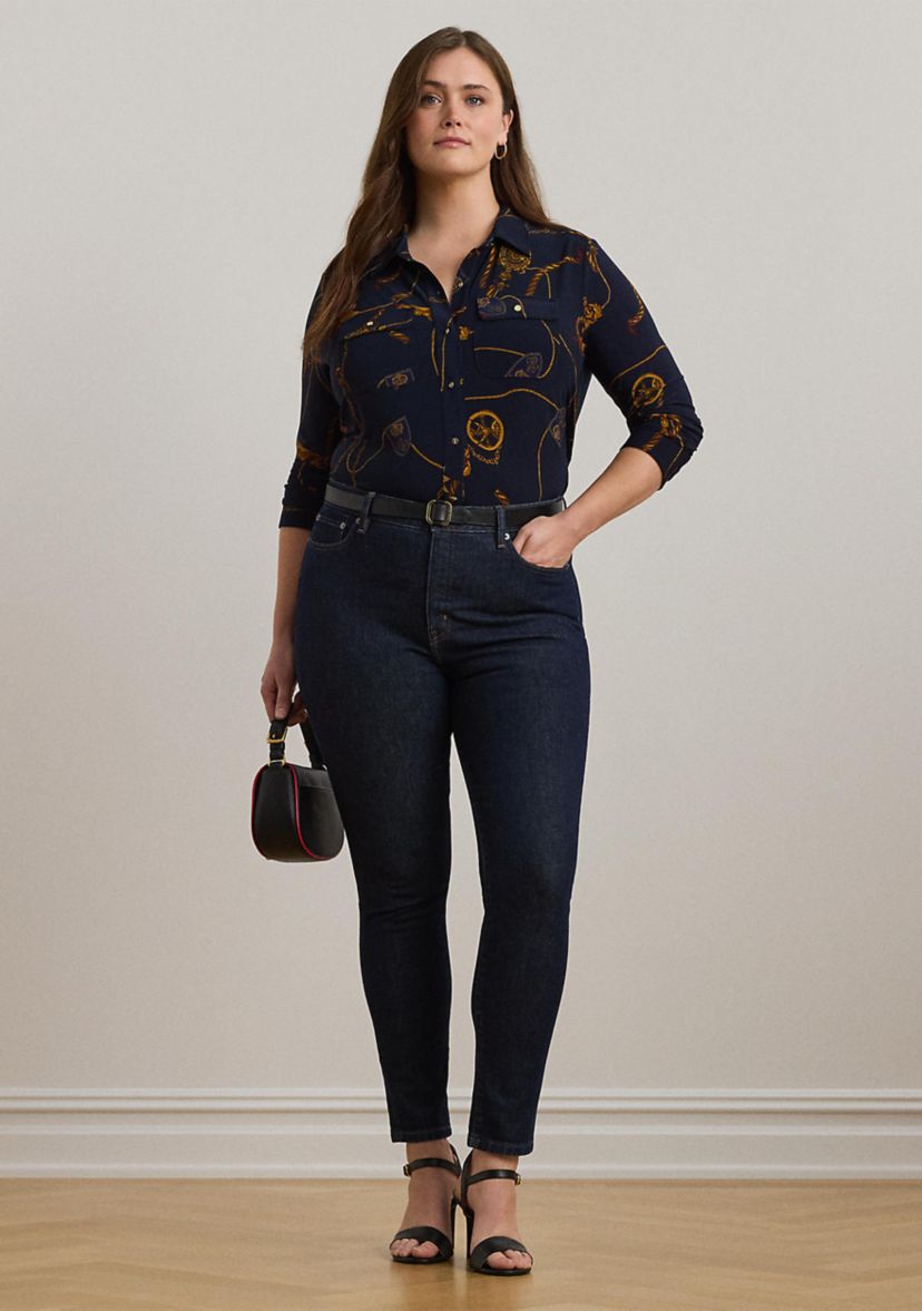 Womens Slim Fit Belting-Print Jersey Shirt