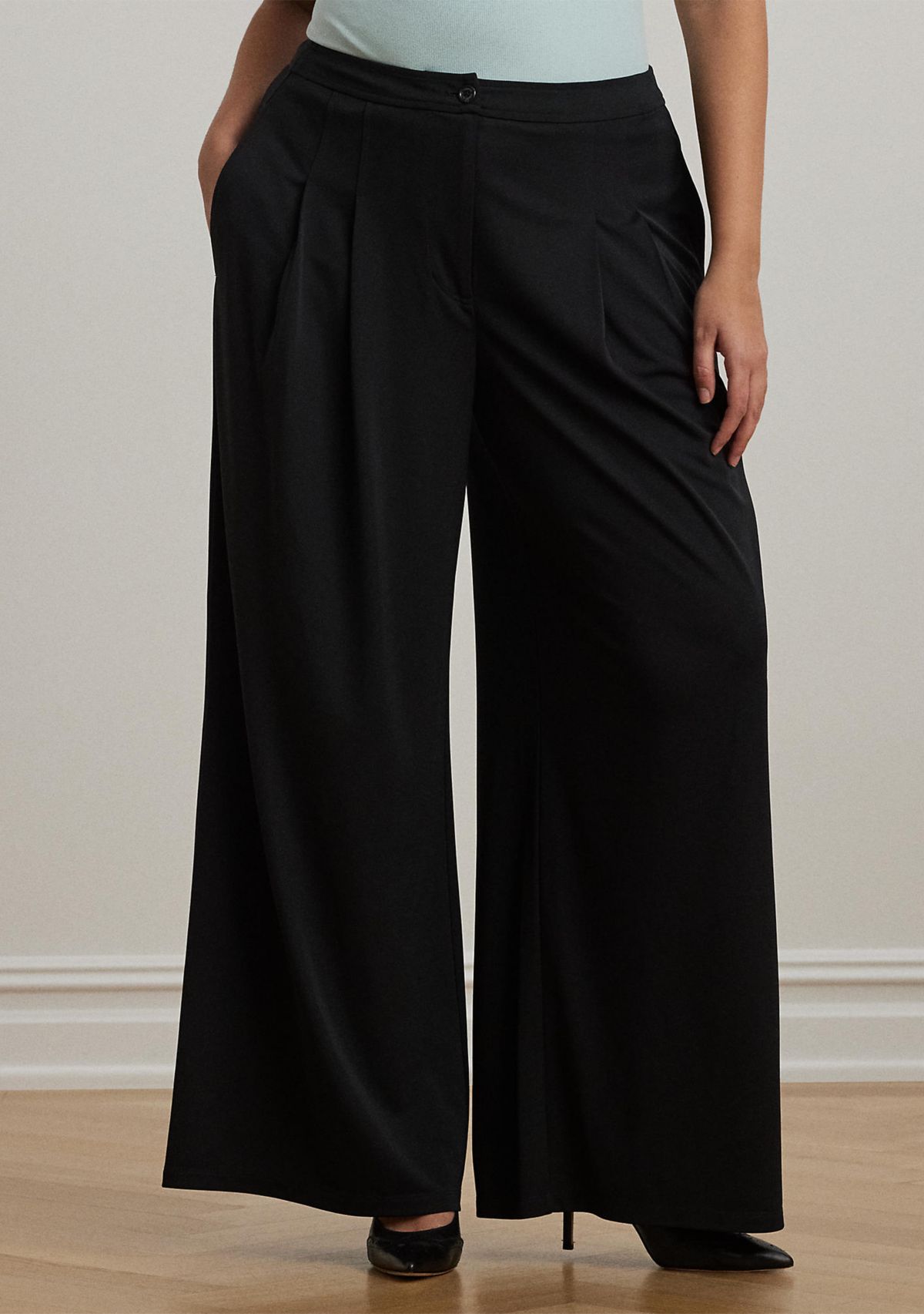 Pleated Stretch Jersey Wide Leg Pants