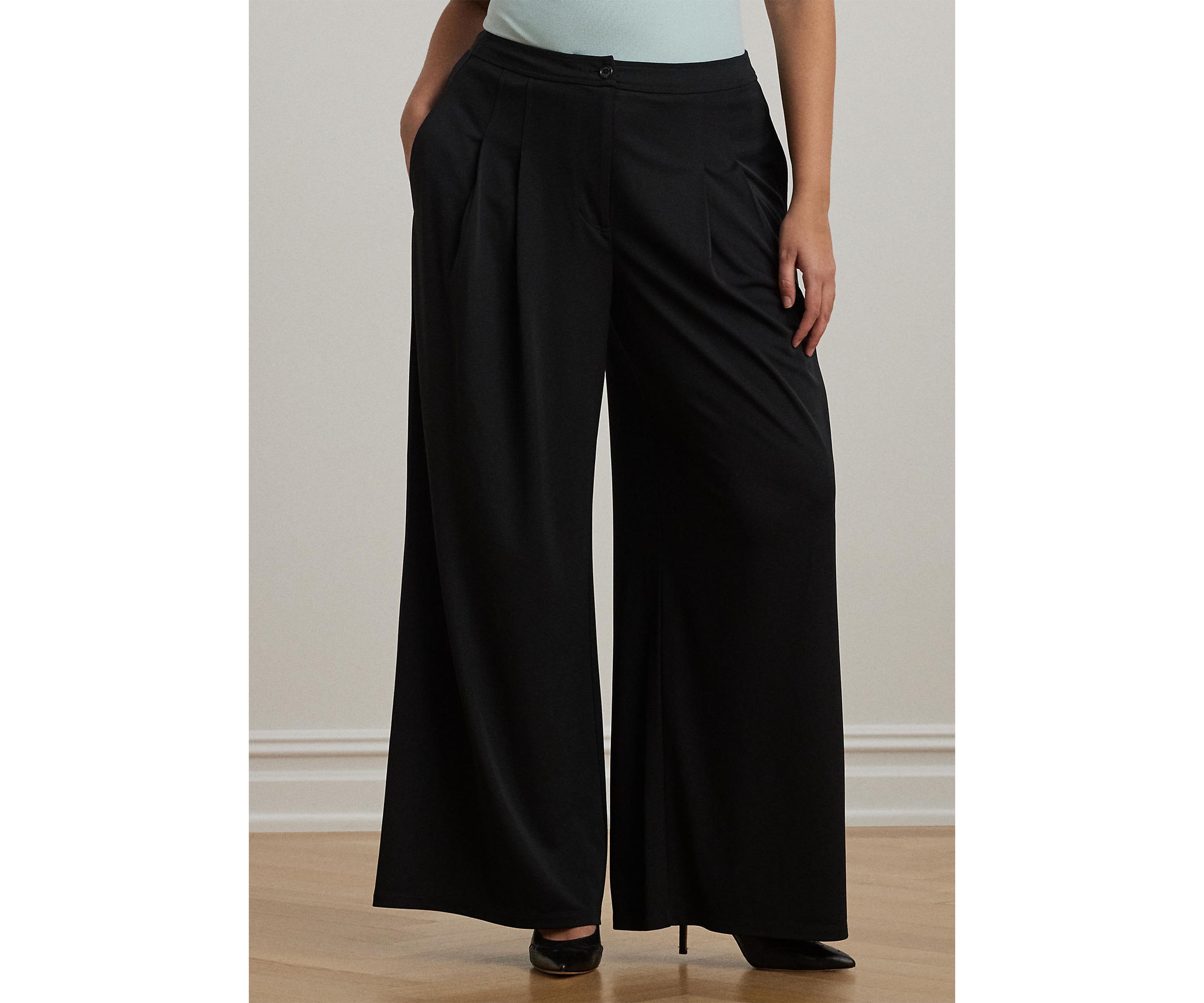 Pleated Stretch Jersey Wide Leg Pants