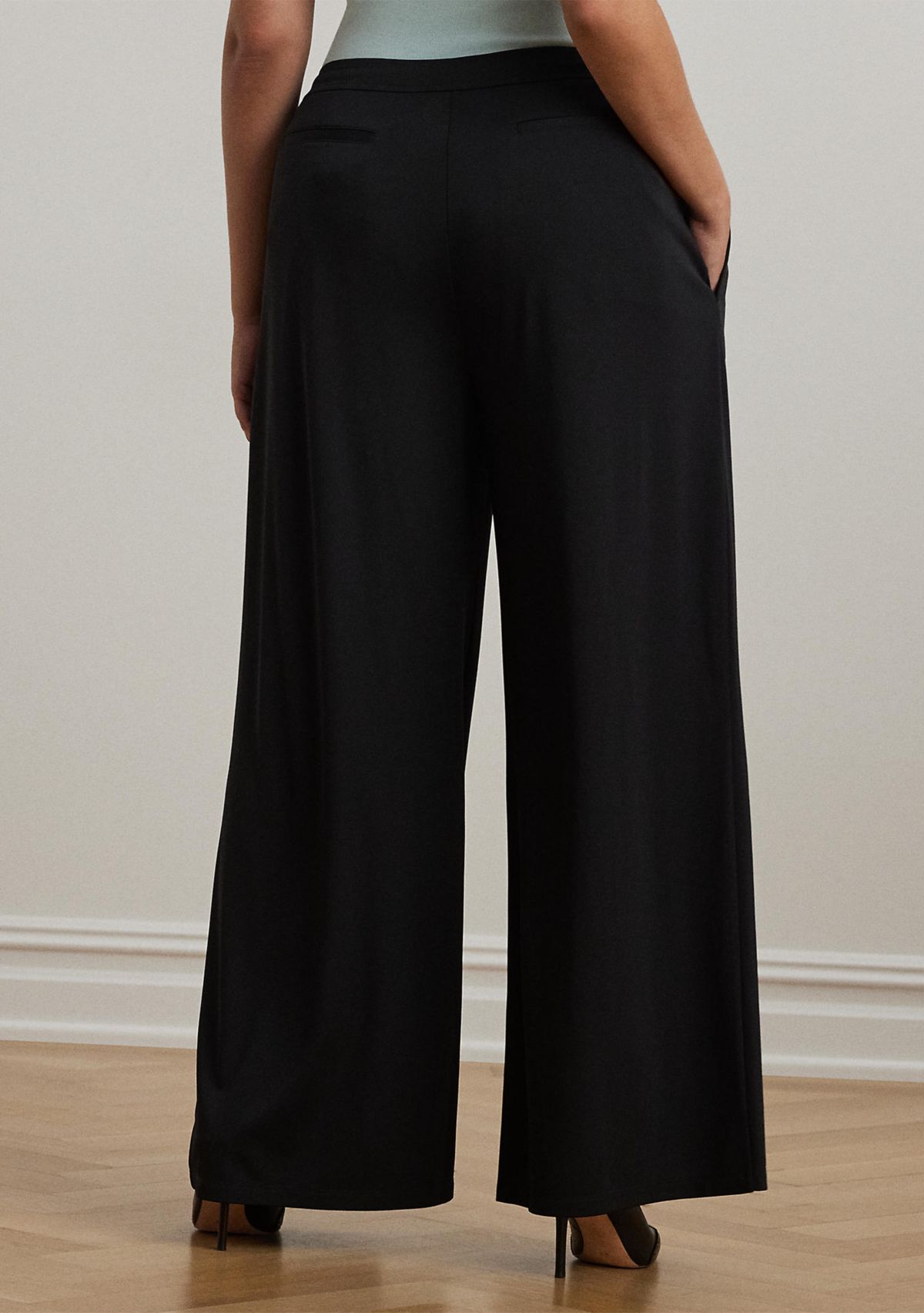 Pleated Stretch Jersey Wide Leg Pants