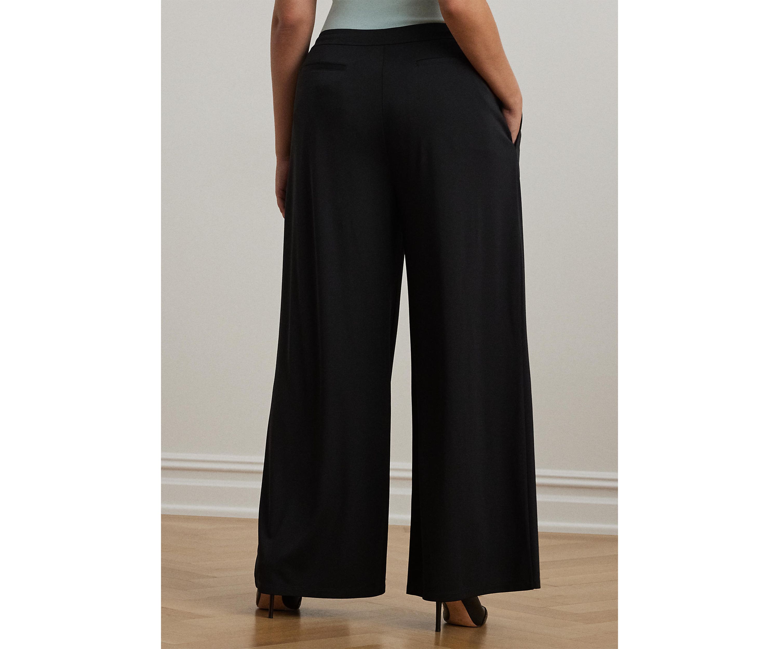 Pleated Stretch Jersey Wide Leg Pants
