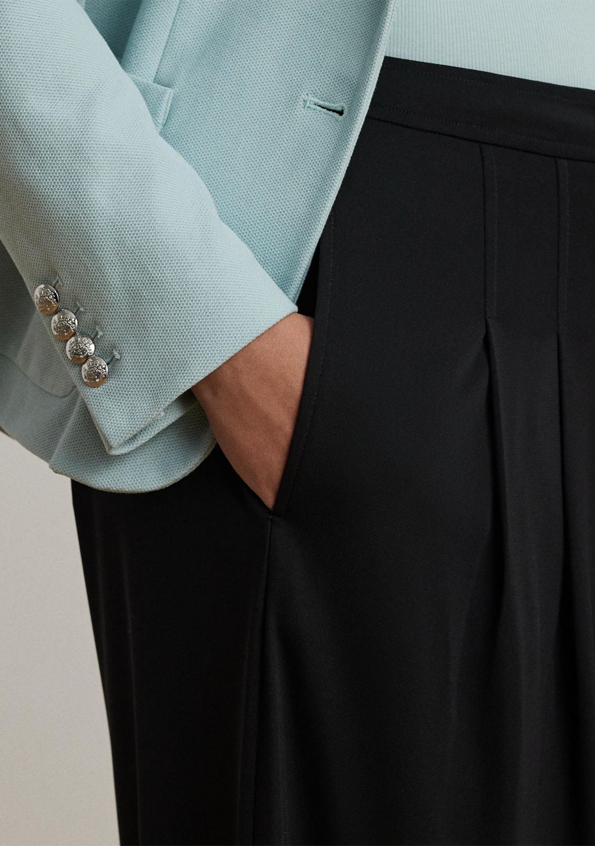 Pleated Stretch Jersey Wide Leg Pants