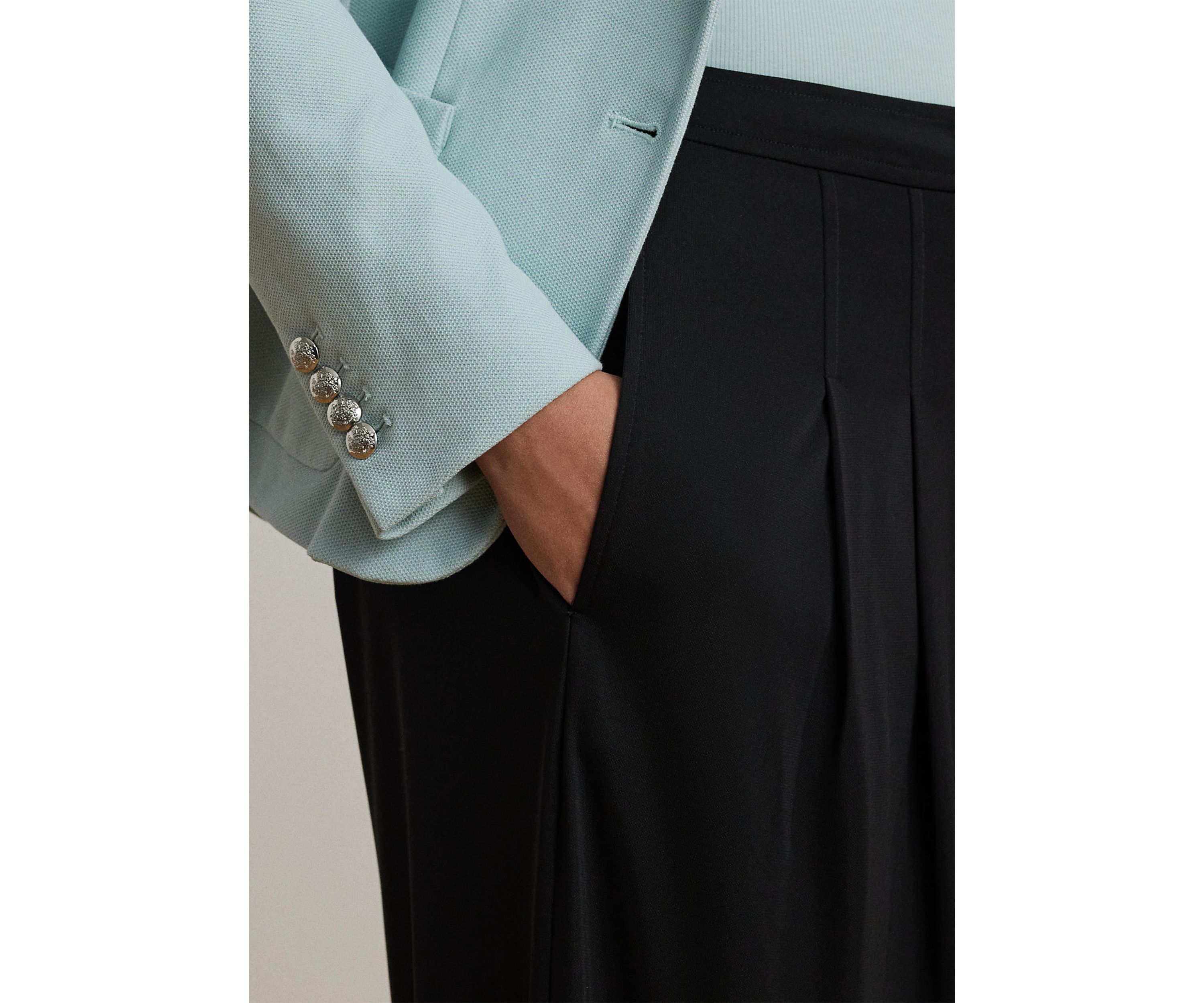 Pleated Stretch Jersey Wide Leg Pants