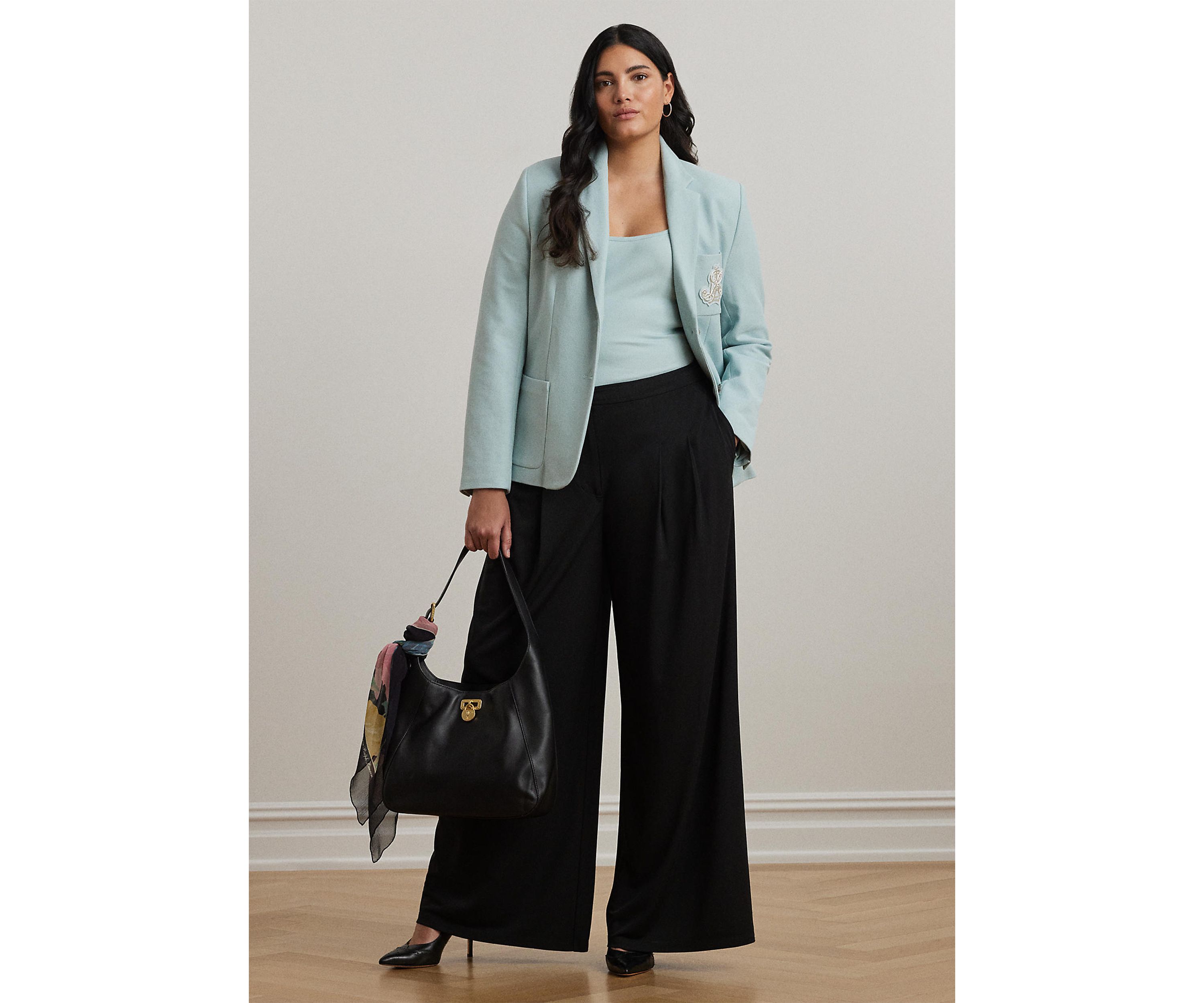 Pleated Stretch Jersey Wide Leg Pants