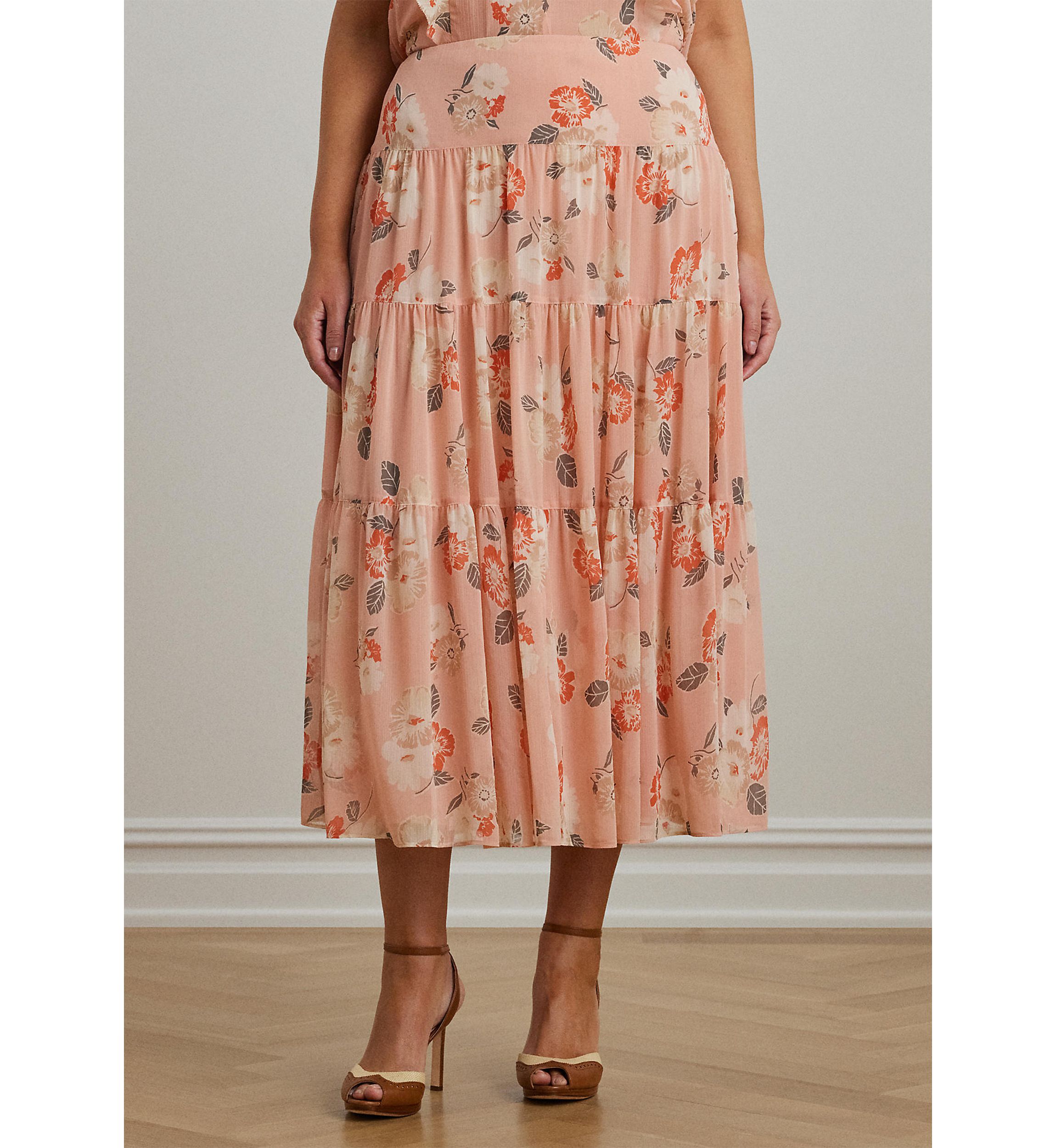 Floral Crinkle Georgette Tiered Skirt