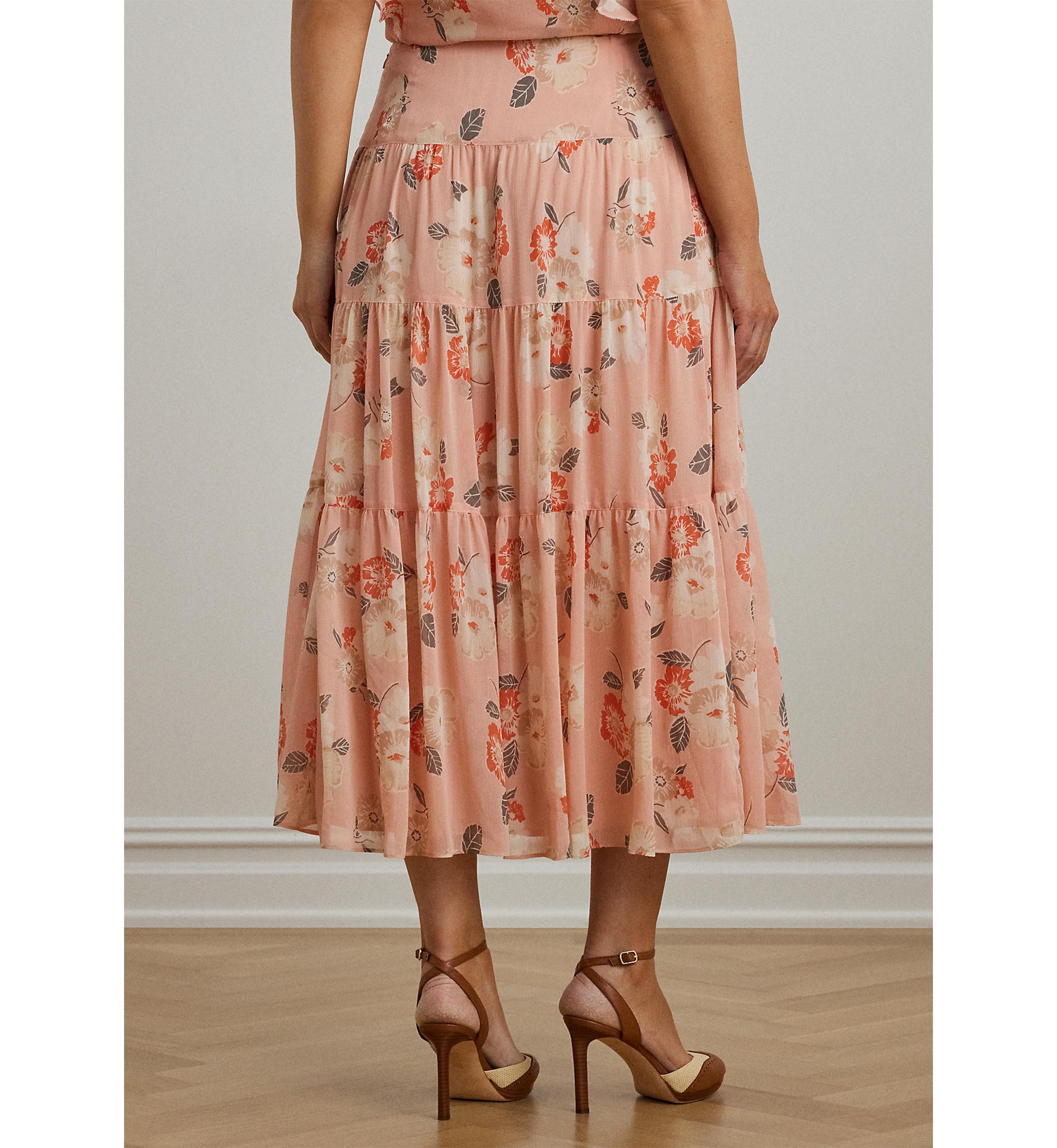 Floral Crinkle Georgette Tiered Skirt