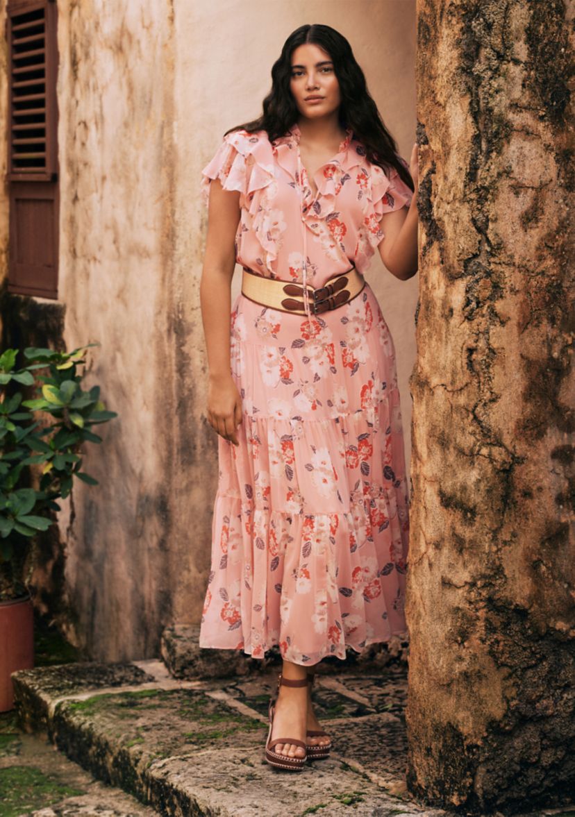 Floral Crinkle Georgette Tiered Skirt