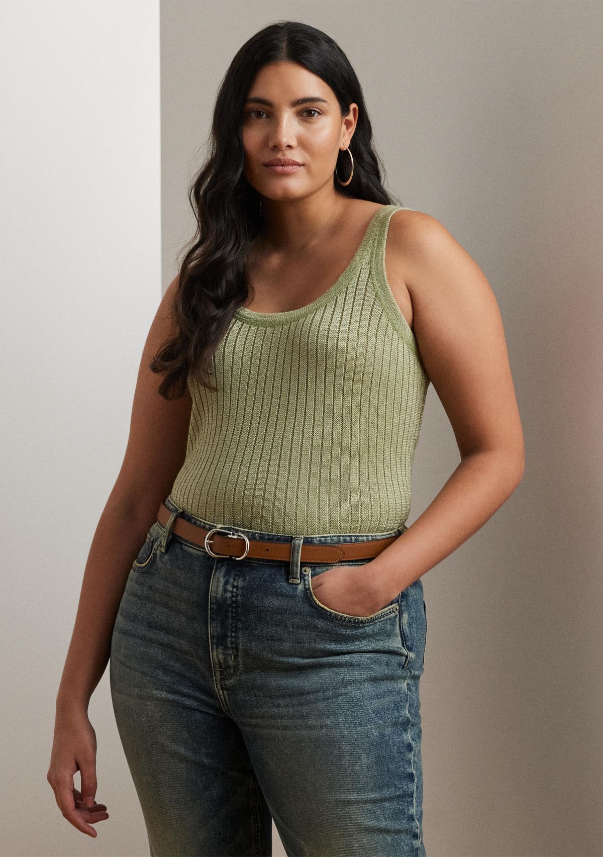 Metallic Rib Knit Sweater Tank Top