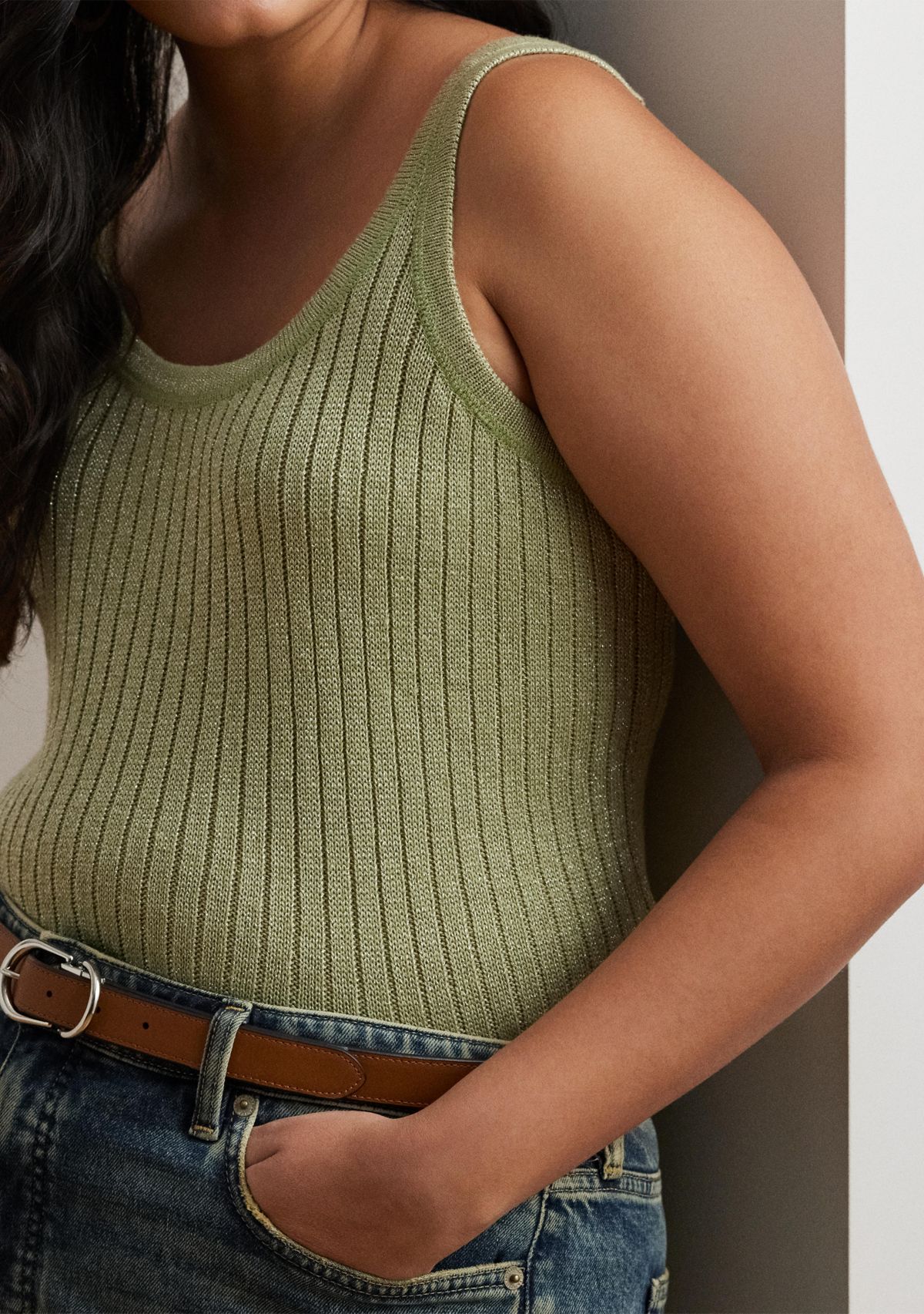 Metallic Rib Knit Sweater Tank Top