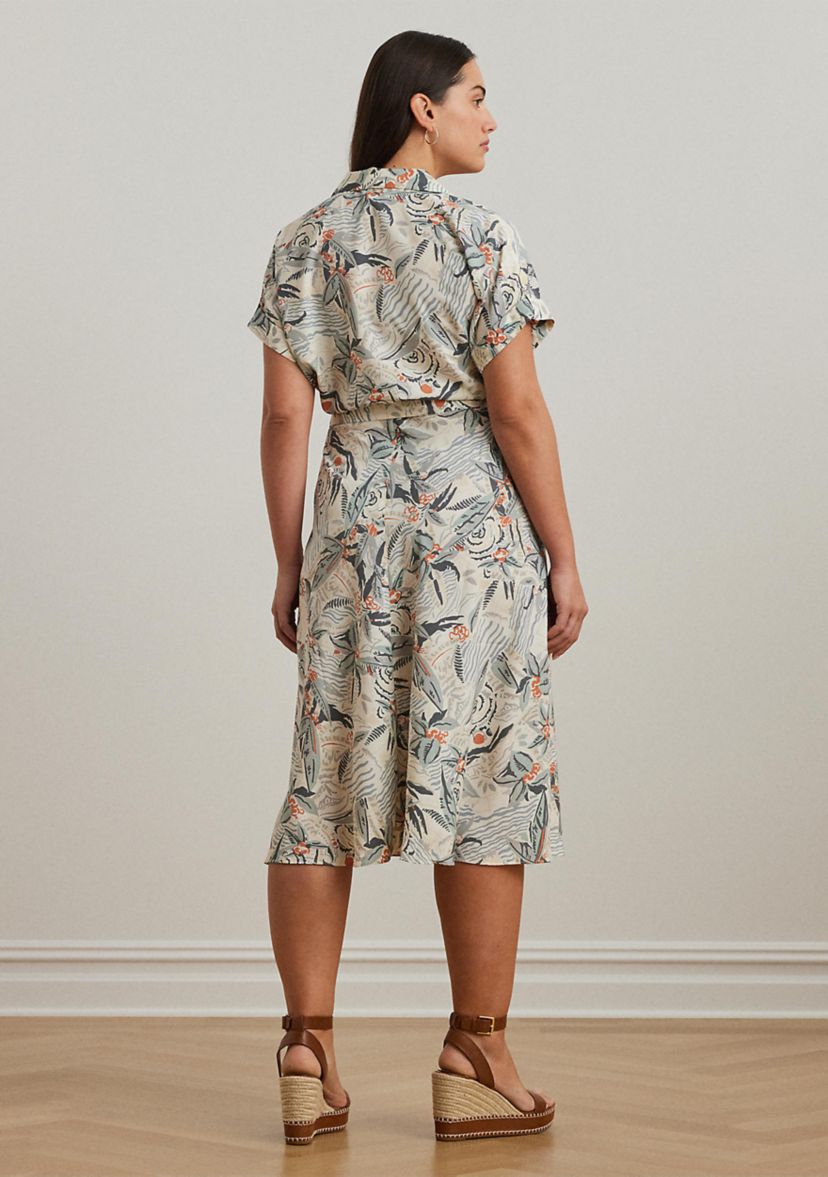 Plus Size Print Belted Crepe Camp Shirtdress