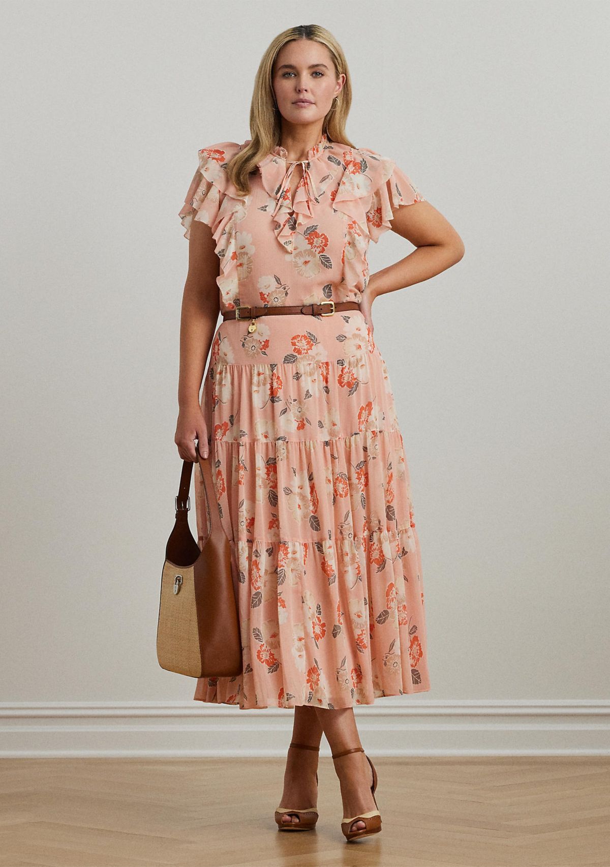 Plus Size Floral Ruffle Trim Georgette Blouse