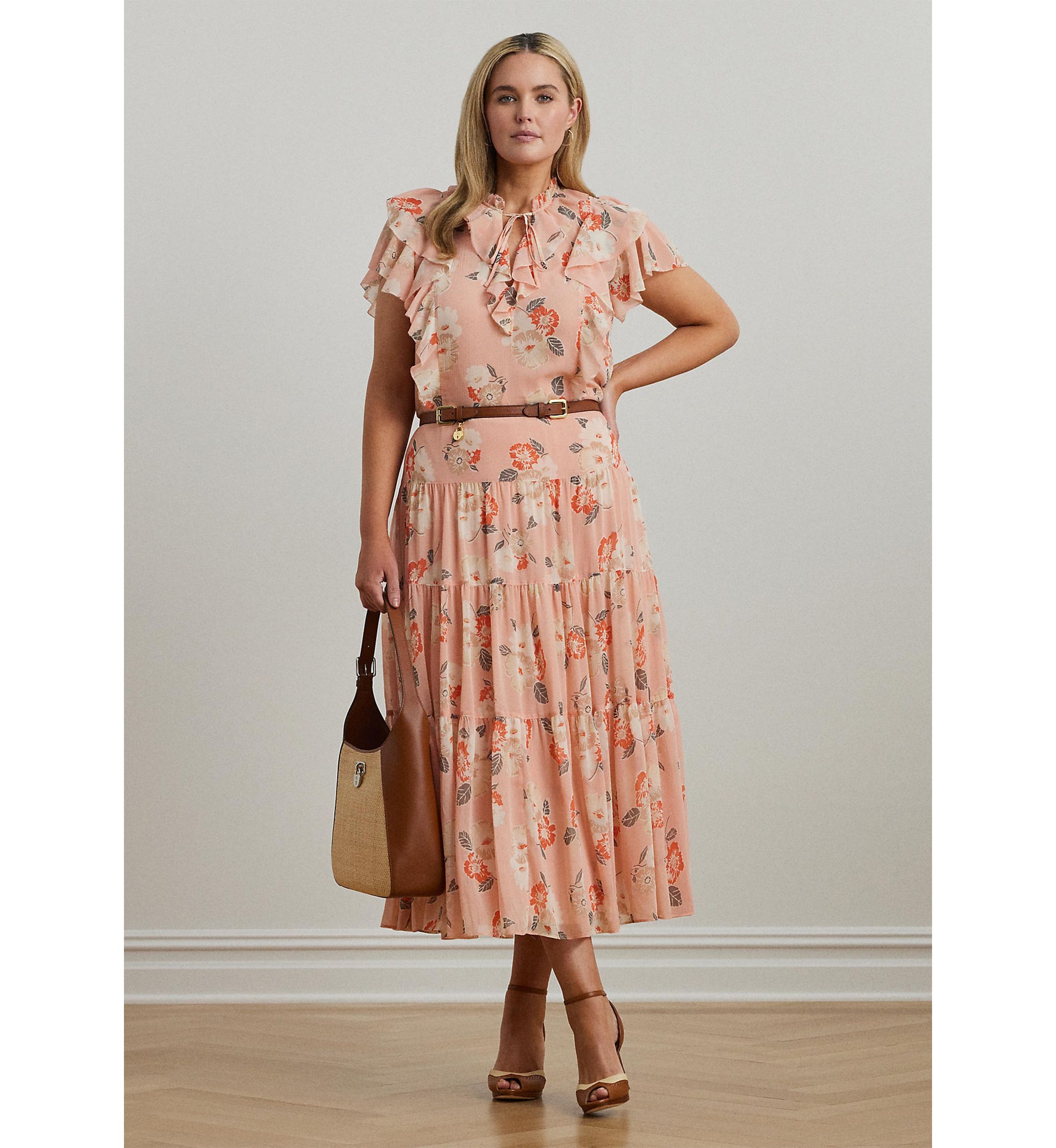 Plus Size Floral Ruffle Trim Georgette Blouse