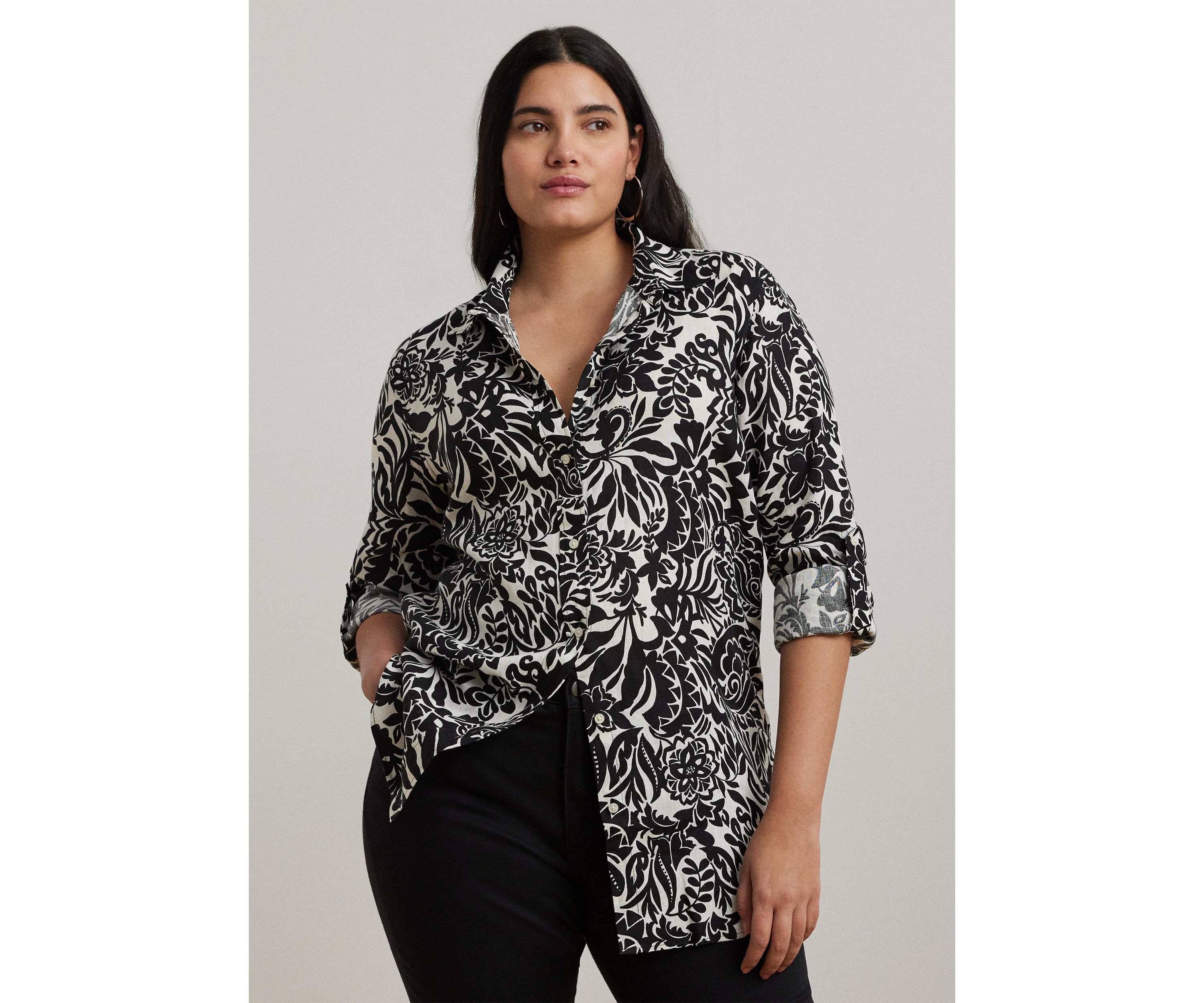 Plus Size Relaxed Fit Floral Linen Shirt