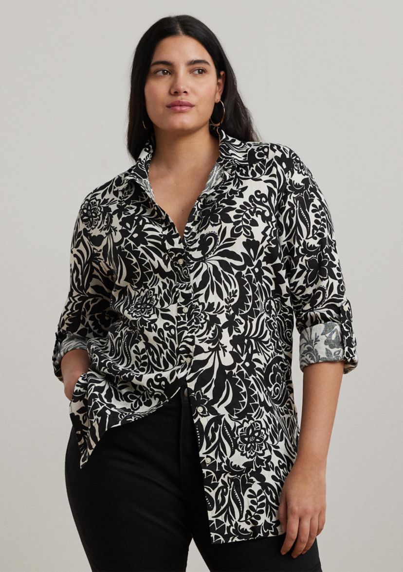 Plus Size Relaxed Fit Floral Linen Shirt