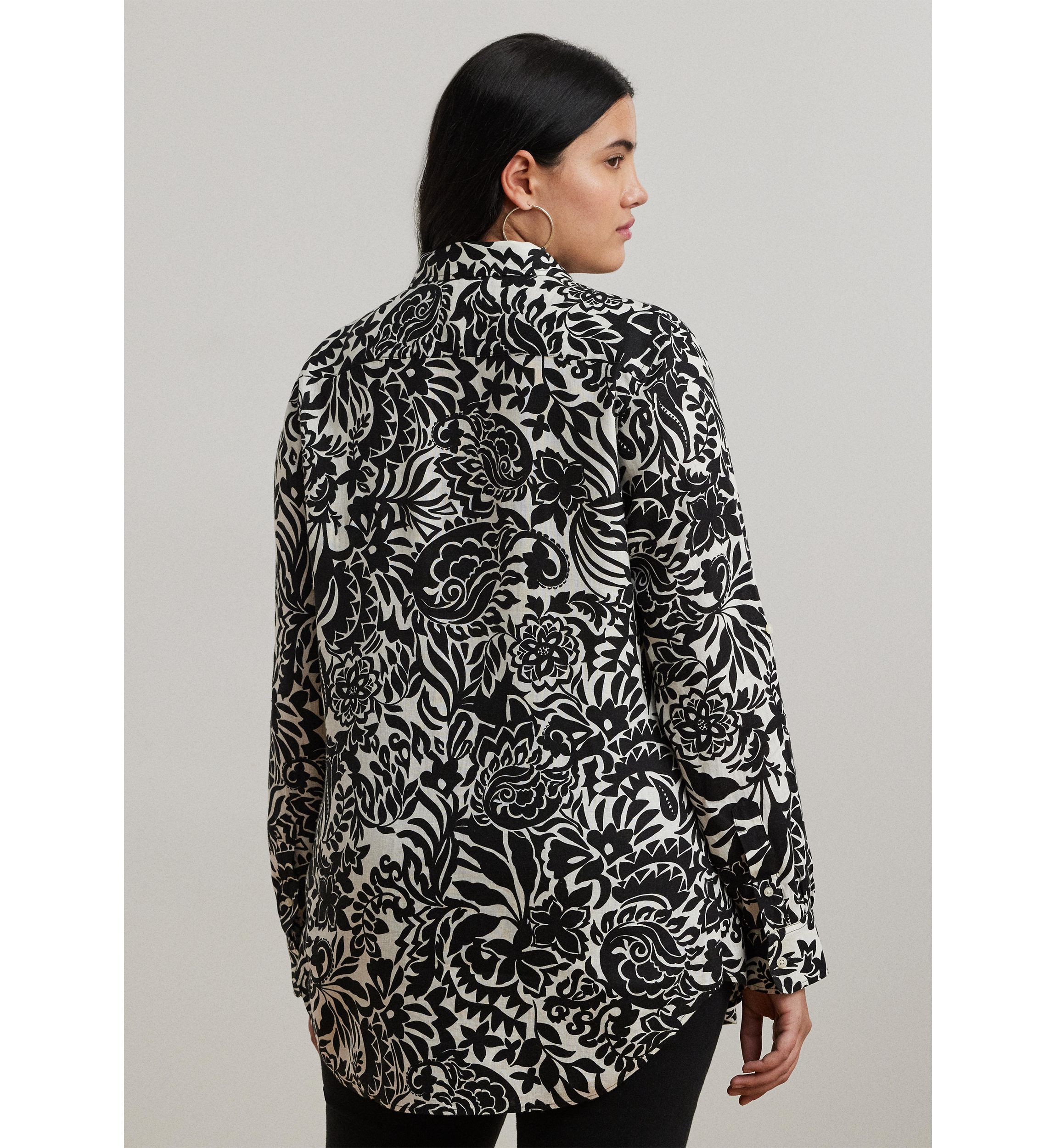 Plus Size Relaxed Fit Floral Linen Shirt