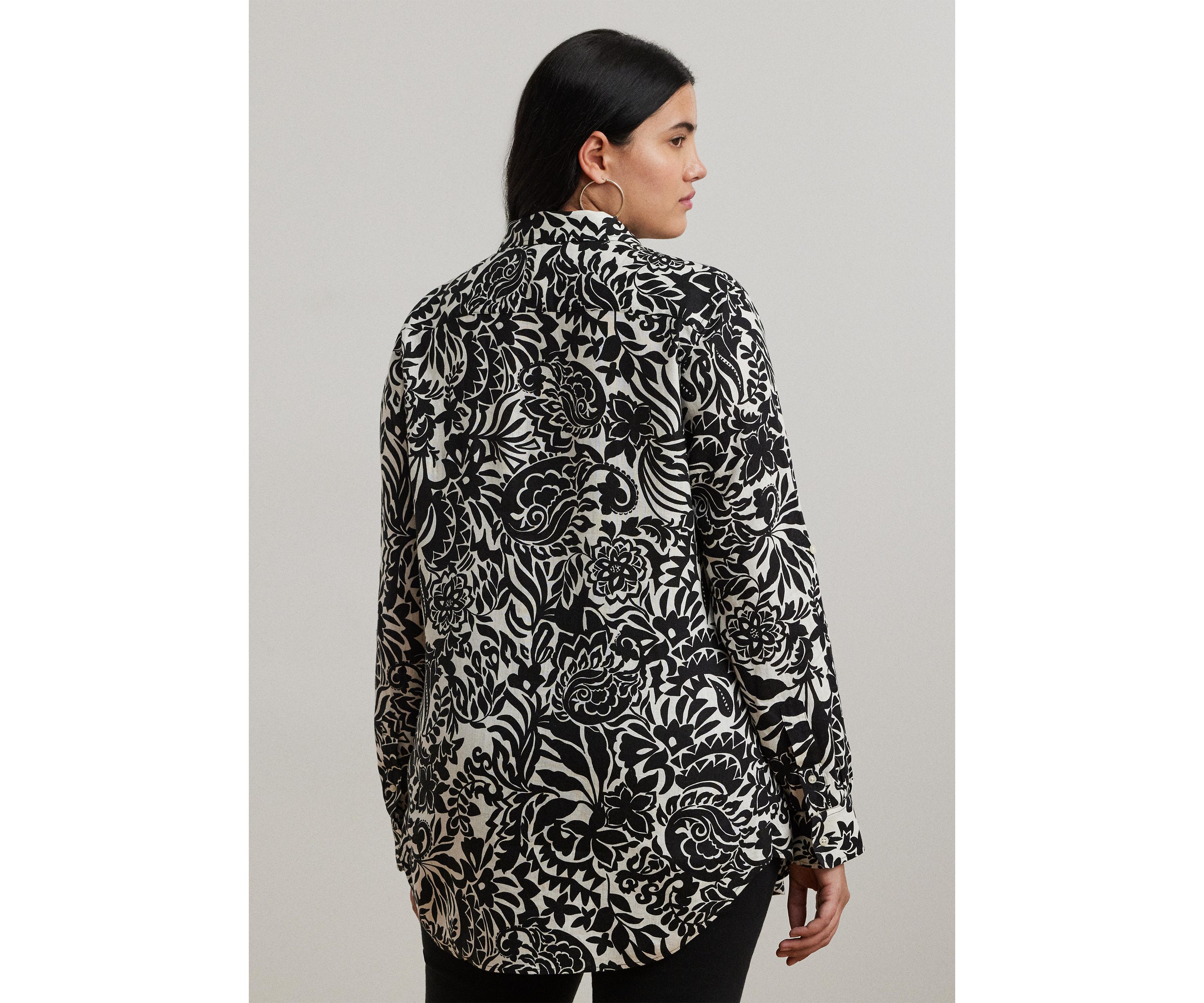 Plus Size Relaxed Fit Floral Linen Shirt