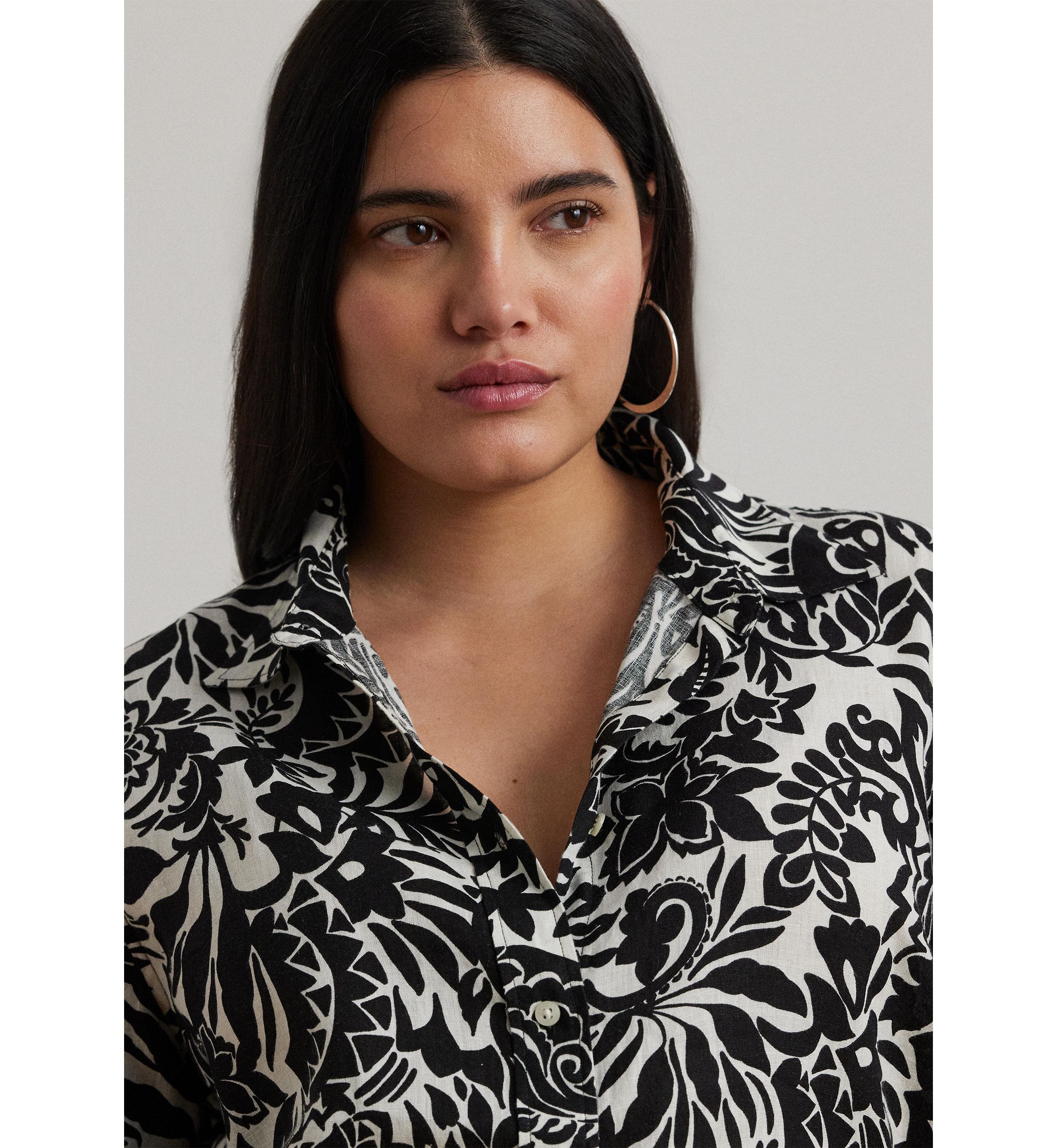 Plus Size Relaxed Fit Floral Linen Shirt