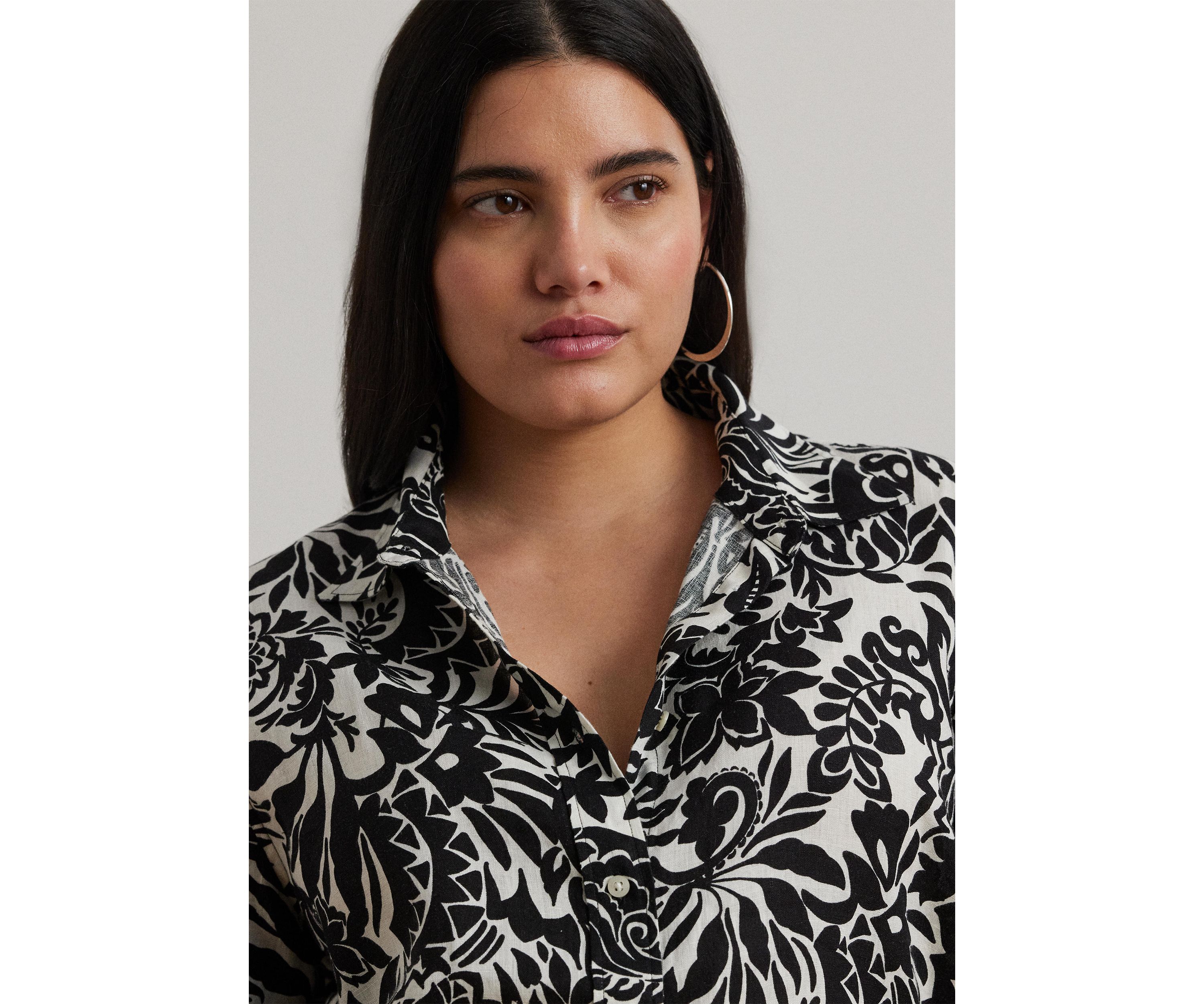 Plus Size Relaxed Fit Floral Linen Shirt