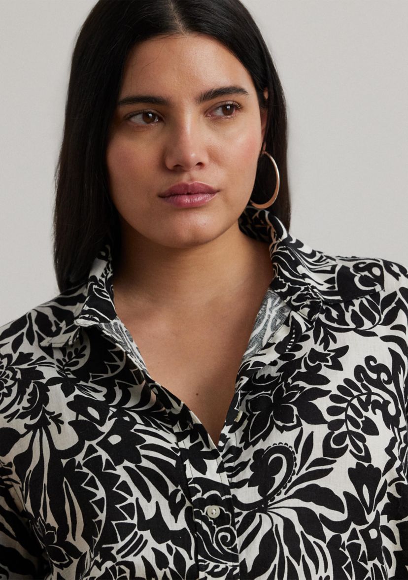 Plus Size Relaxed Fit Floral Linen Shirt