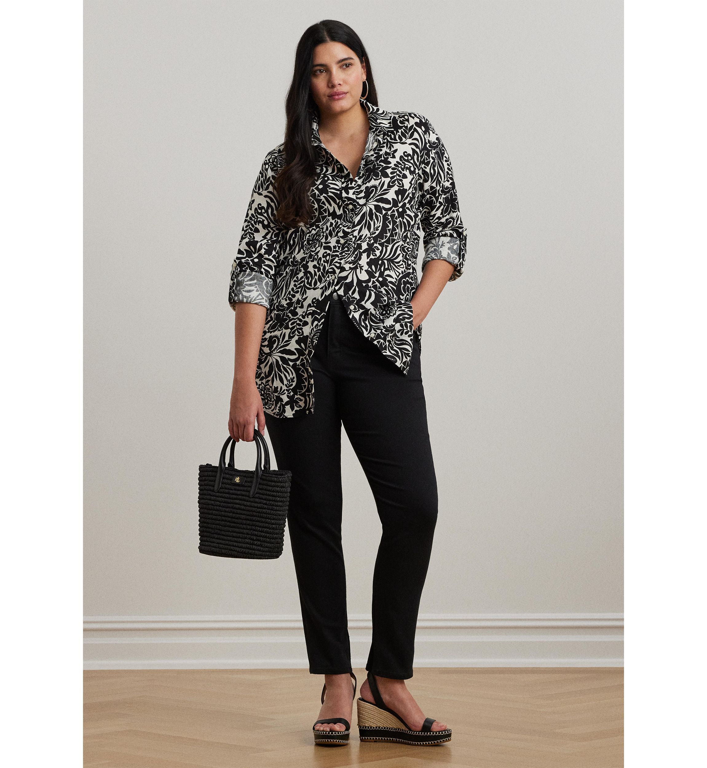 Plus Size Relaxed Fit Floral Linen Shirt