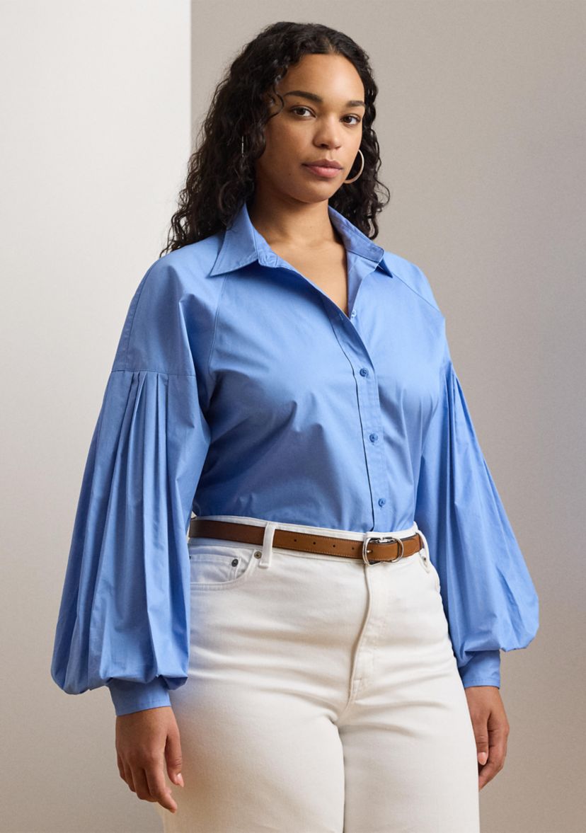 Plus Size Cotton Poplin Blouson Sleeve Shirt