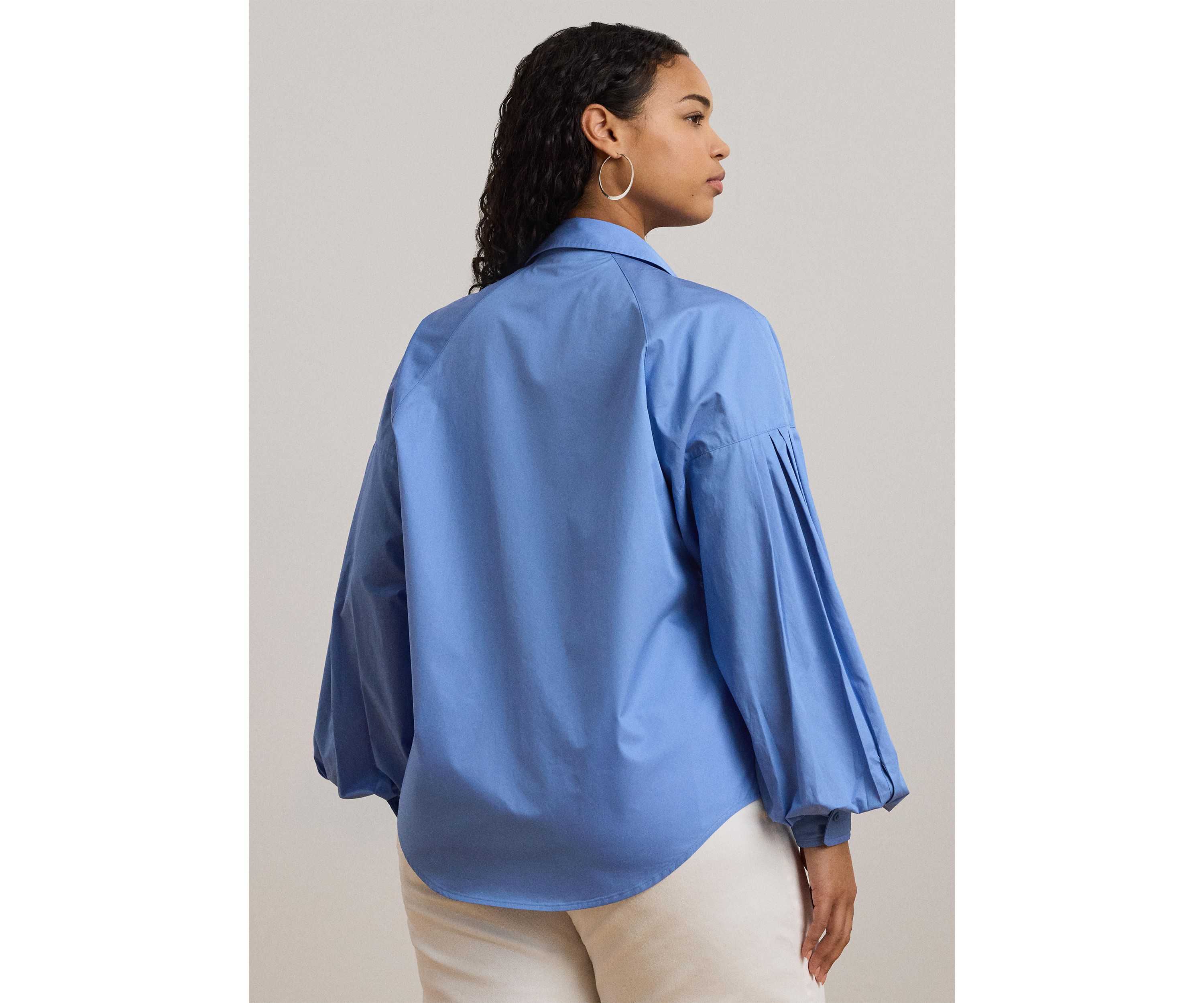 Plus Size Cotton Poplin Blouson Sleeve Shirt