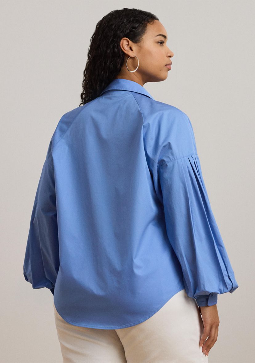 Plus Size Cotton Poplin Blouson Sleeve Shirt