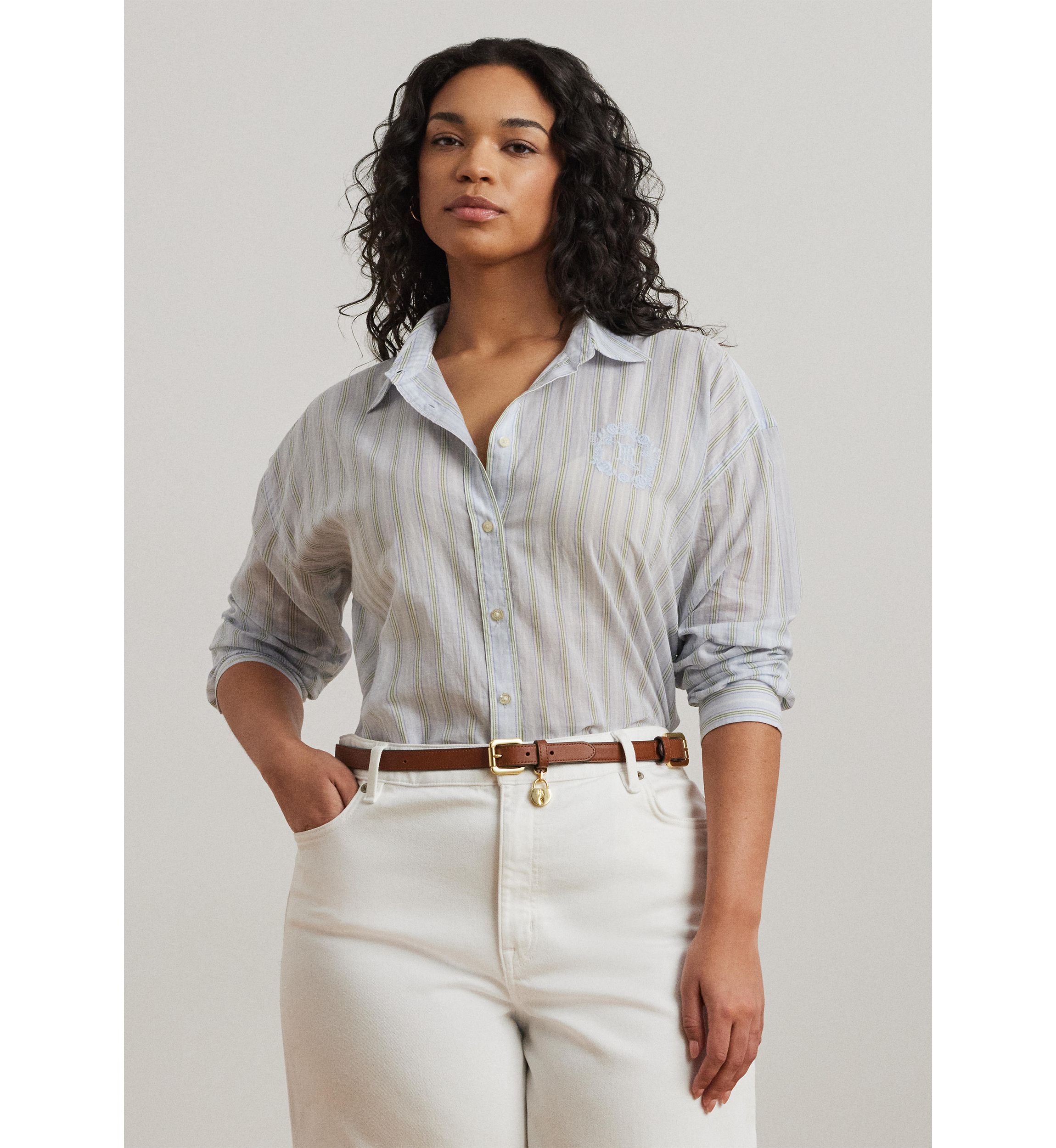 Plus Size Oversize Striped Cotton Voile Shirt