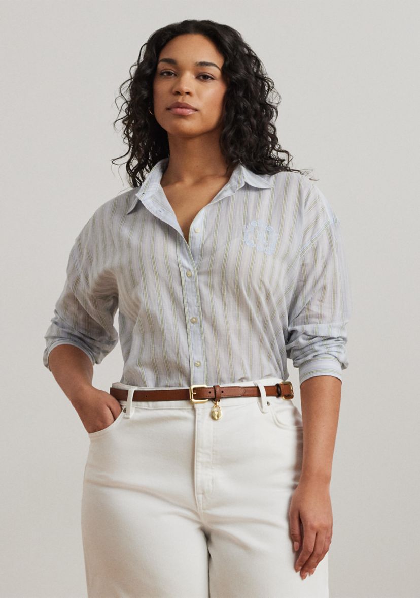 Plus Size Oversize Striped Cotton Voile Shirt