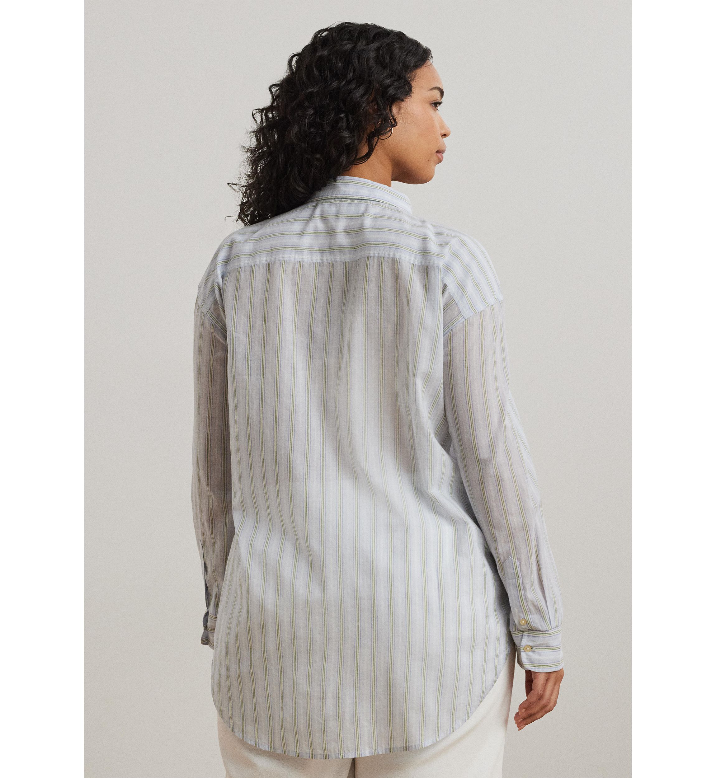 Plus Size Oversize Striped Cotton Voile Shirt