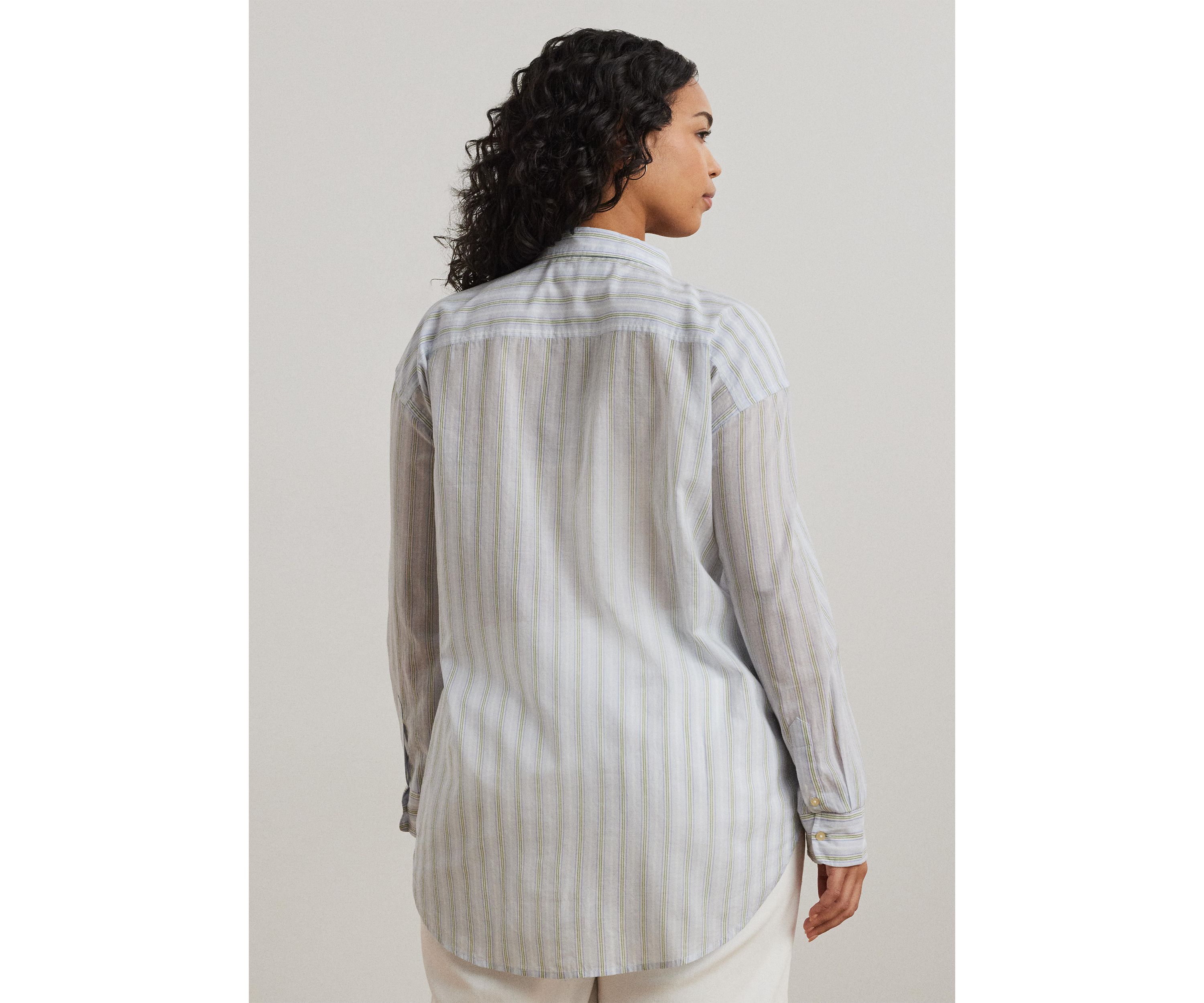Plus Size Oversize Striped Cotton Voile Shirt