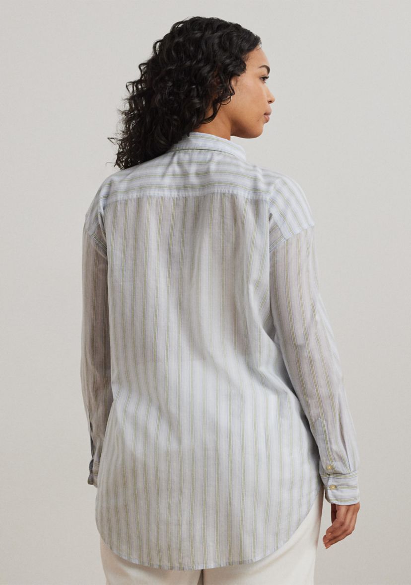 Plus Size Oversize Striped Cotton Voile Shirt