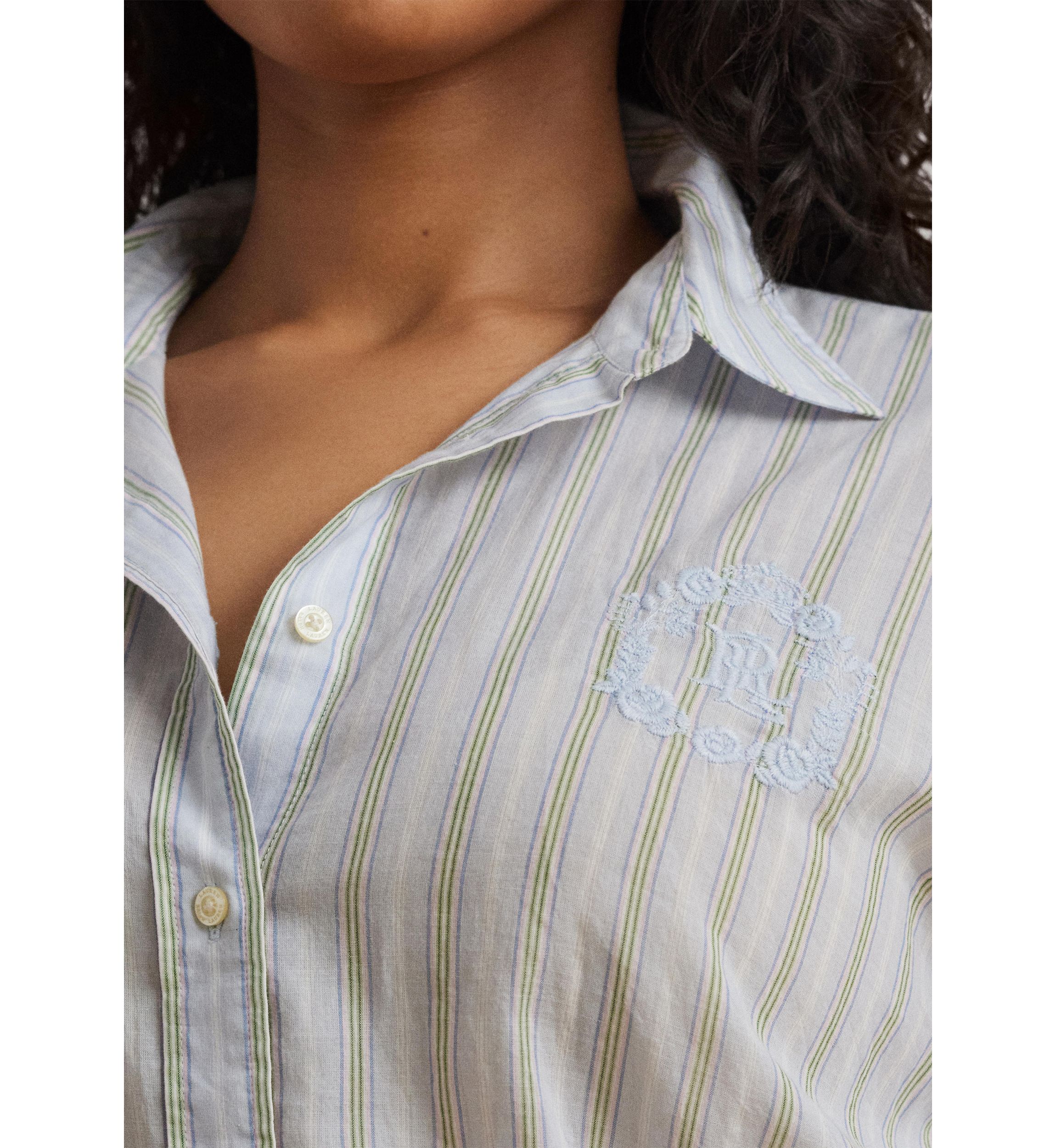 Plus Size Oversize Striped Cotton Voile Shirt