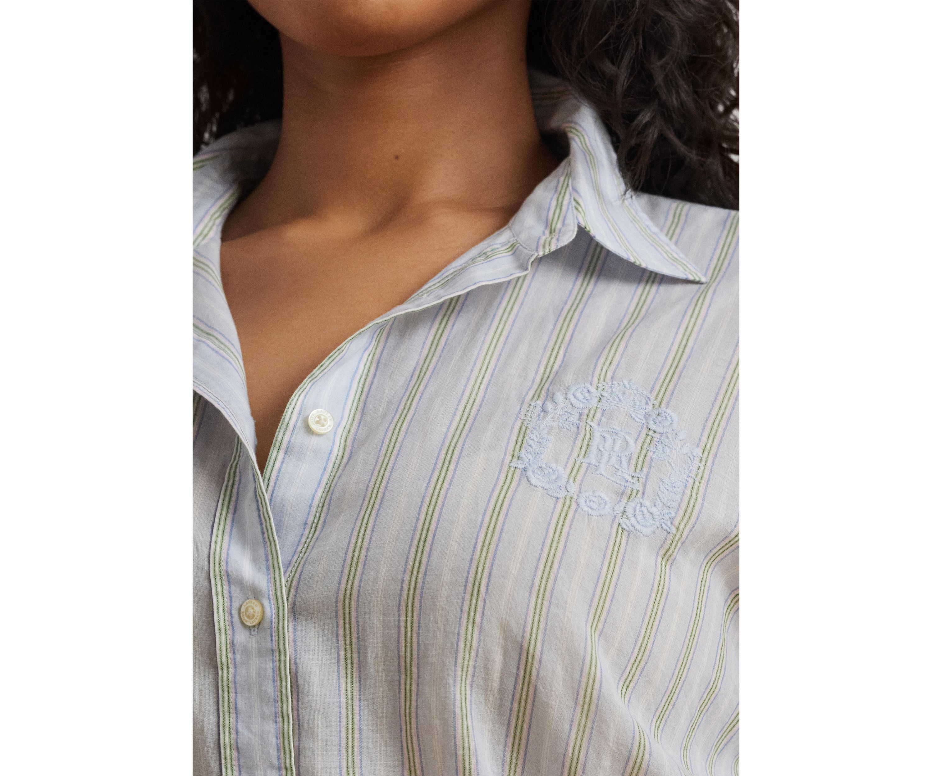 Plus Size Oversize Striped Cotton Voile Shirt