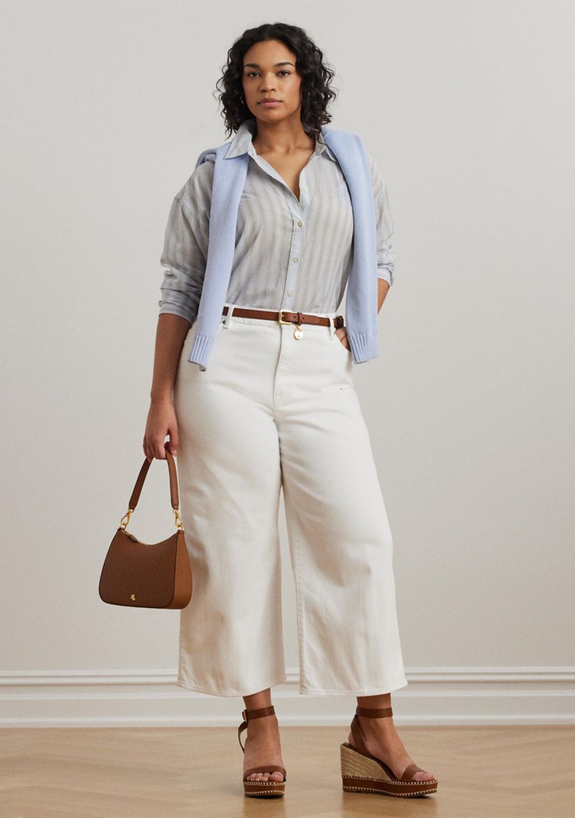 Plus Size Oversize Striped Cotton Voile Shirt