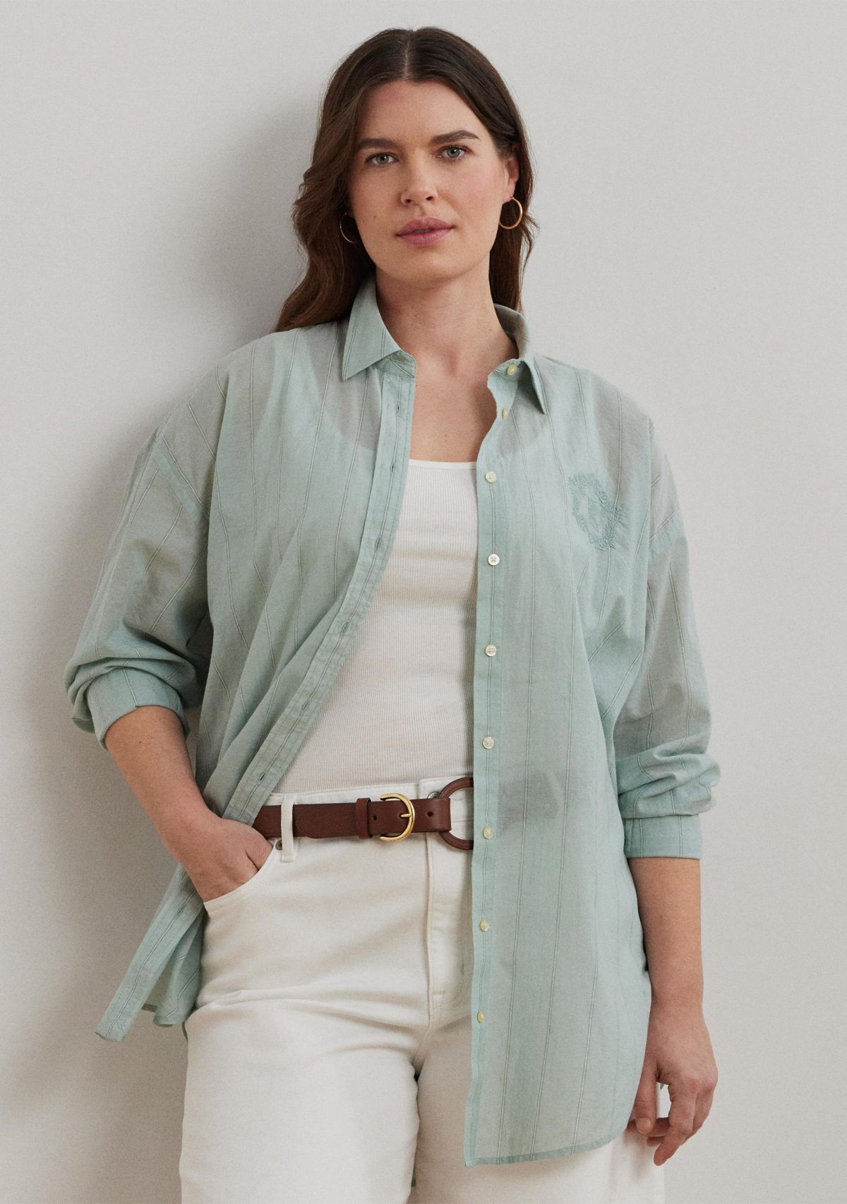 Plus Size Oversize Striped Cotton Voile Shirt