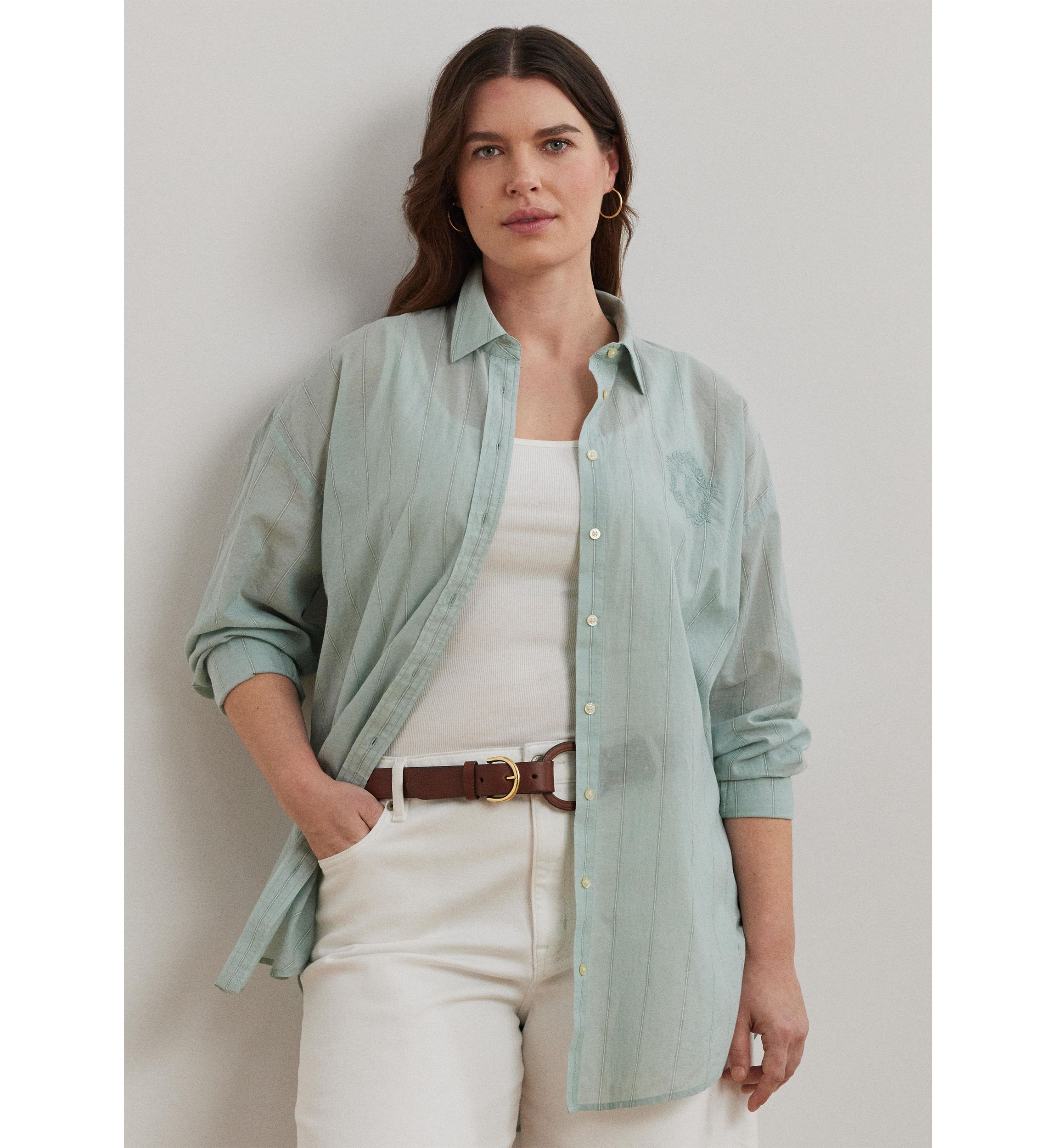 Plus Size Oversize Striped Cotton Voile Shirt