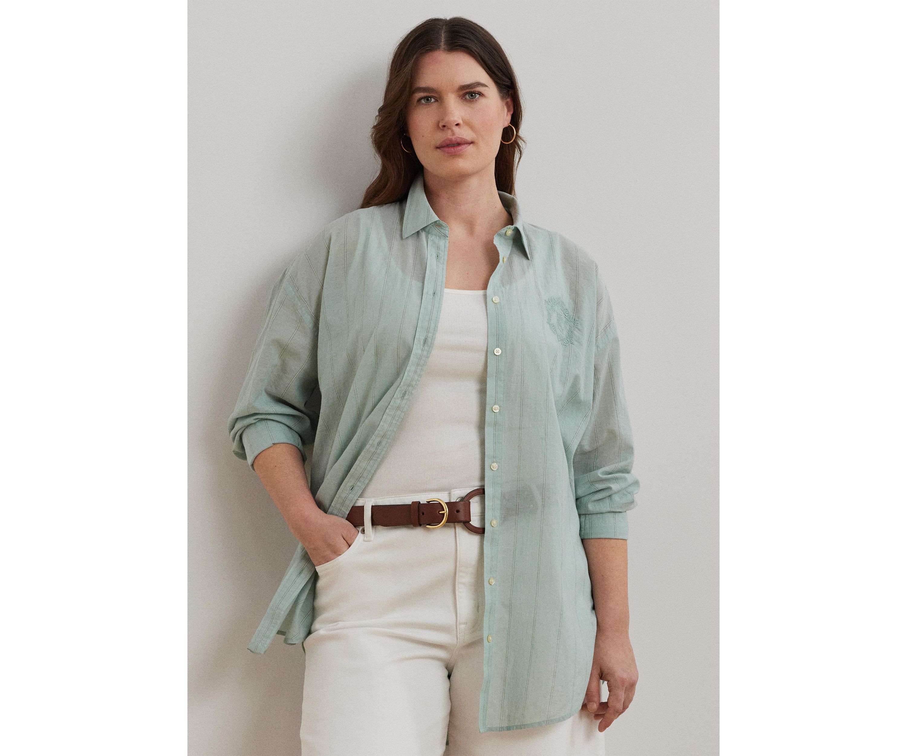 Plus Size Oversize Striped Cotton Voile Shirt