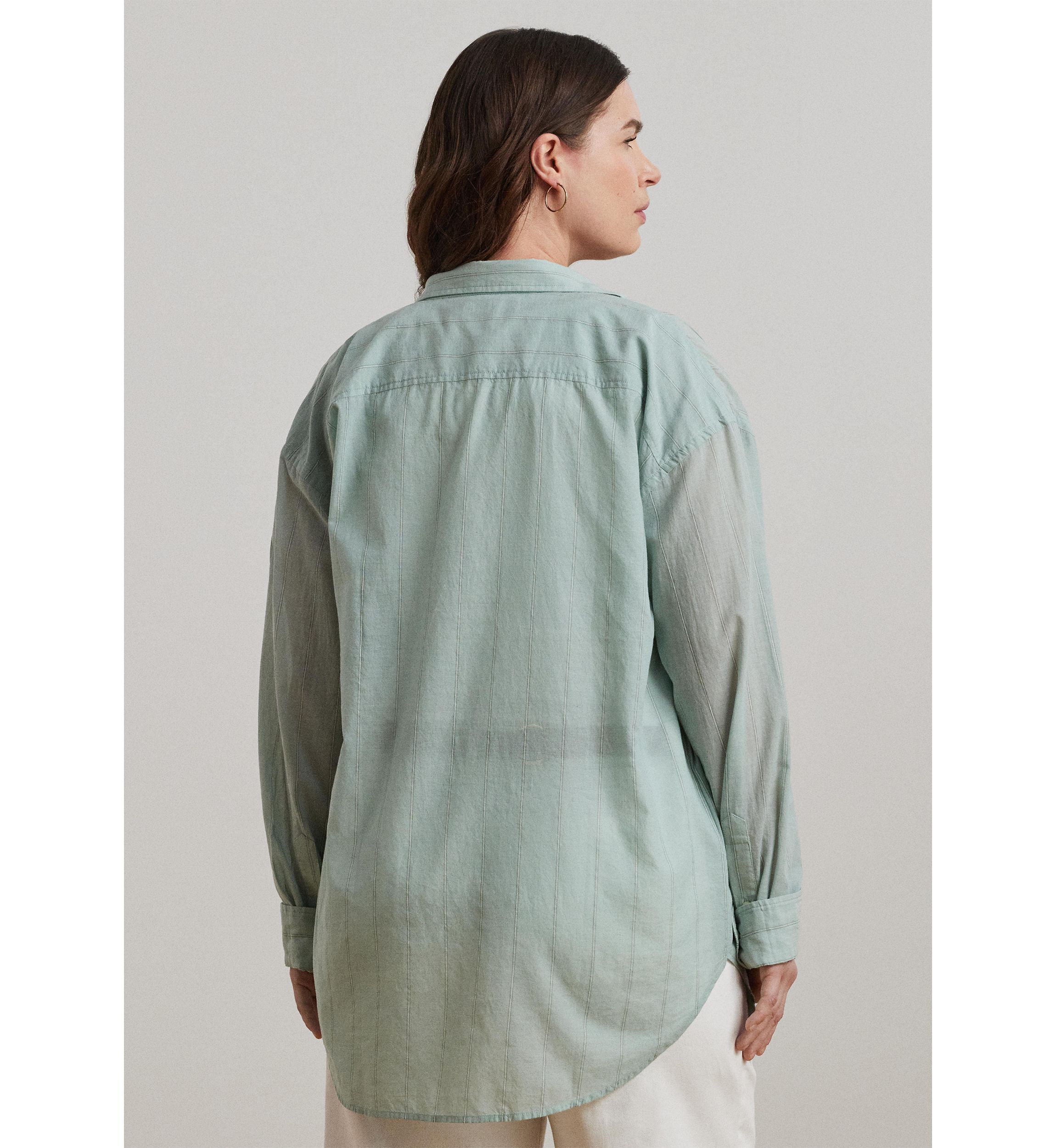 Plus Size Oversize Striped Cotton Voile Shirt