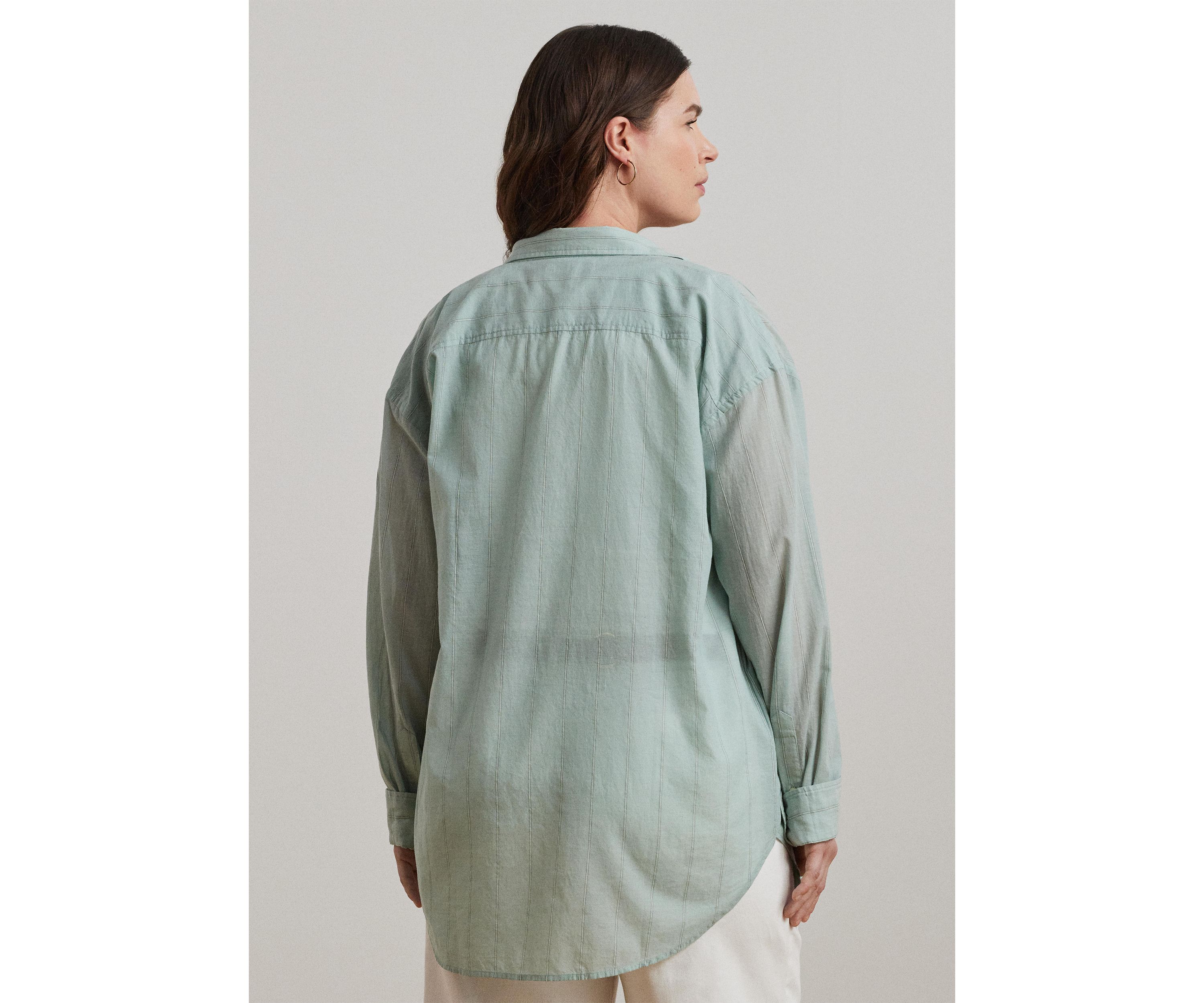 Plus Size Oversize Striped Cotton Voile Shirt