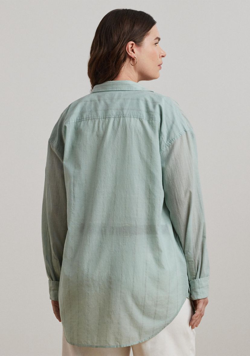 Plus Size Oversize Striped Cotton Voile Shirt