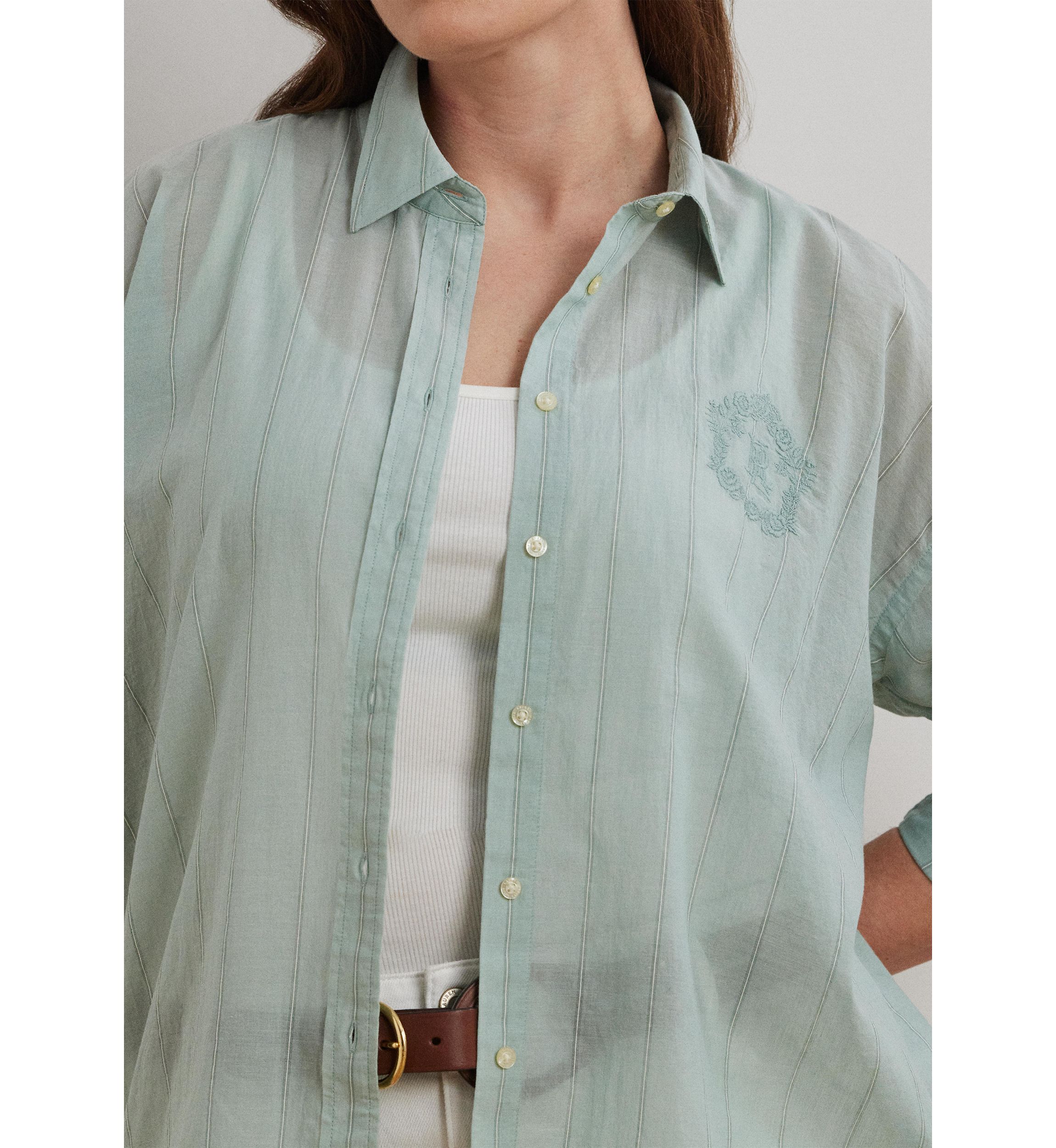 Plus Size Oversize Striped Cotton Voile Shirt
