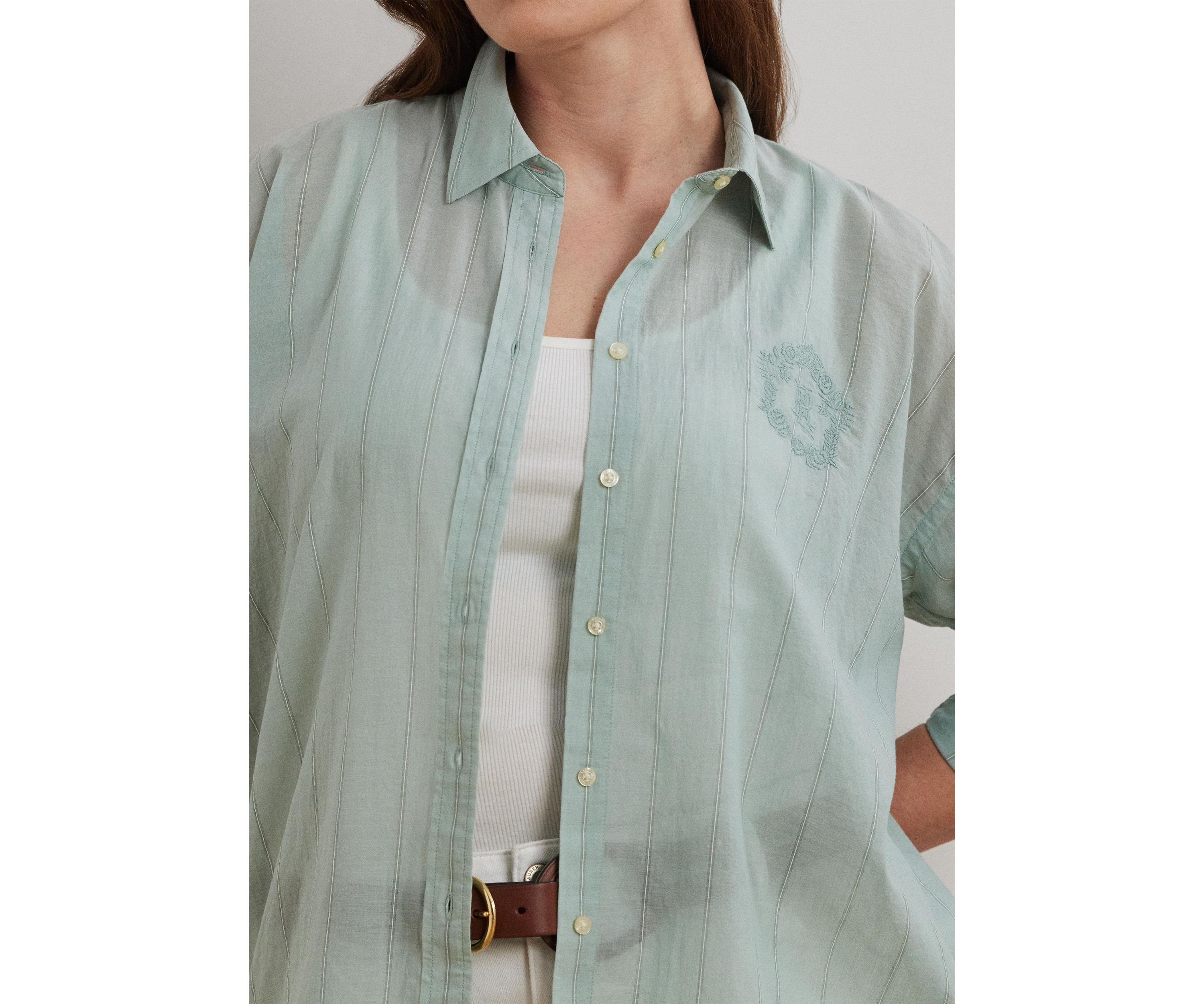 Plus Size Oversize Striped Cotton Voile Shirt
