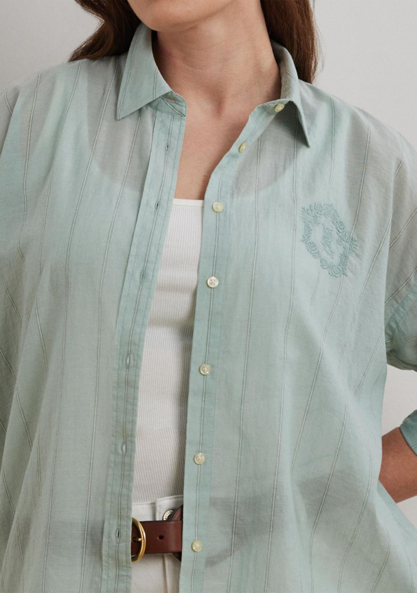 Plus Size Oversize Striped Cotton Voile Shirt