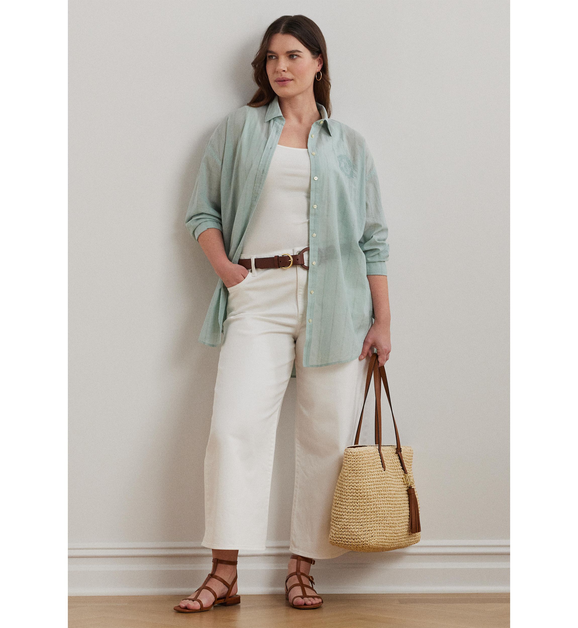 Plus Size Oversize Striped Cotton Voile Shirt