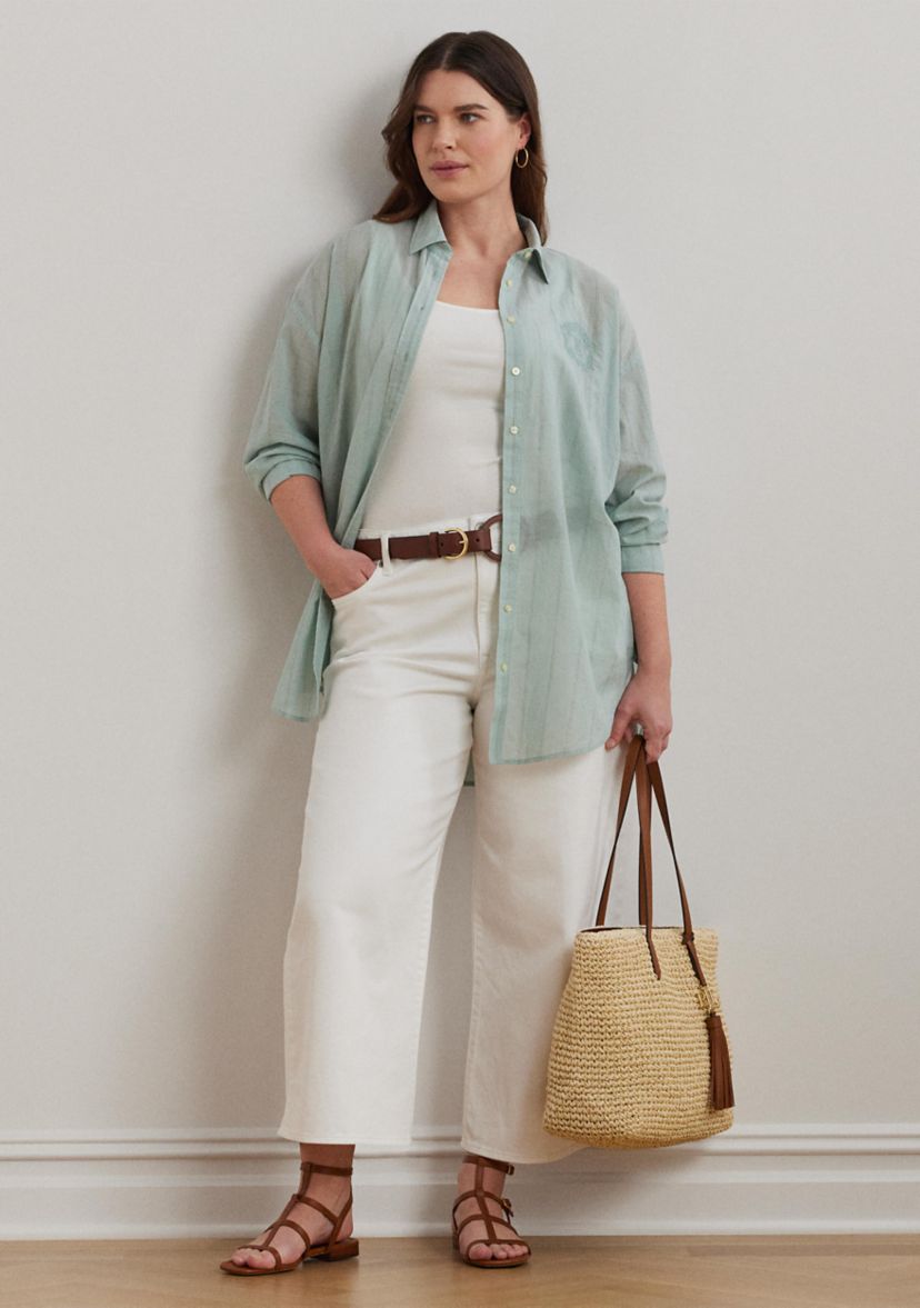 Plus Size Oversize Striped Cotton Voile Shirt