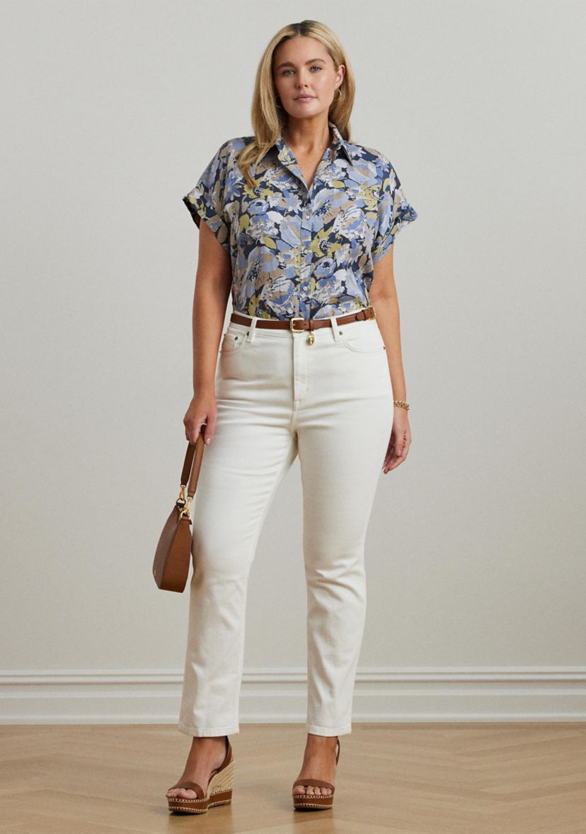 Plus Size Relaxed Fit Floral Short Sleeve Shirt