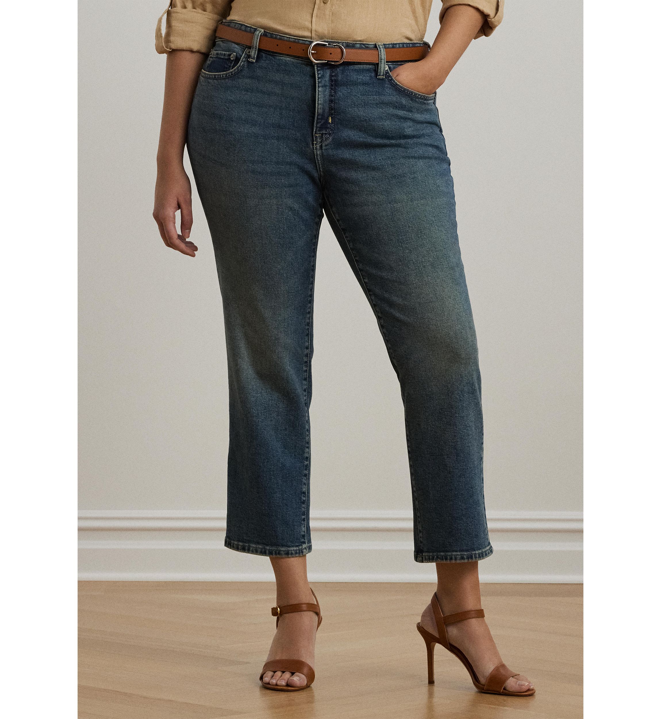 Plus Size Mid Rise Straight Ankle Jeans