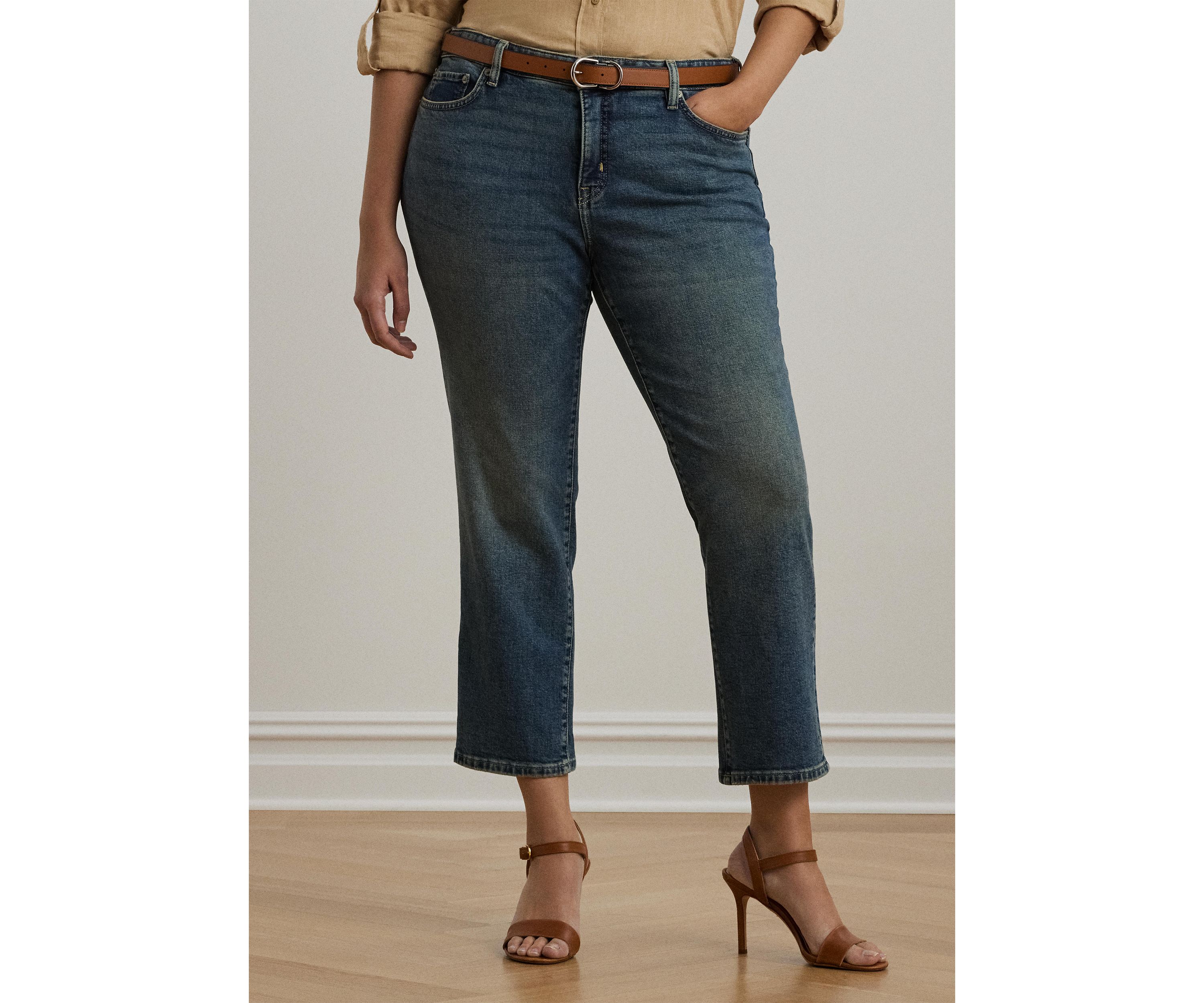 Plus Size Mid Rise Straight Ankle Jeans