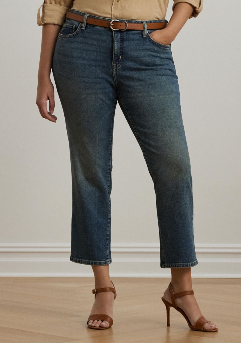 Plus Size Mid Rise Straight Ankle Jeans